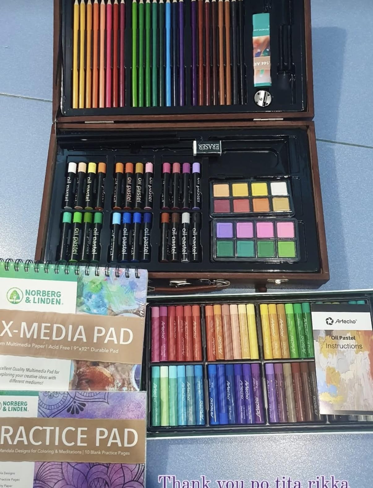 Norberg & Linden 144-Piece Art Set in Wooden Box with Drawer - Art Set for Adults, Teens, Kids - Premium Art Supplies - Includes Watercolors, Oil Pastels, Crayons, & More customer photo 1
