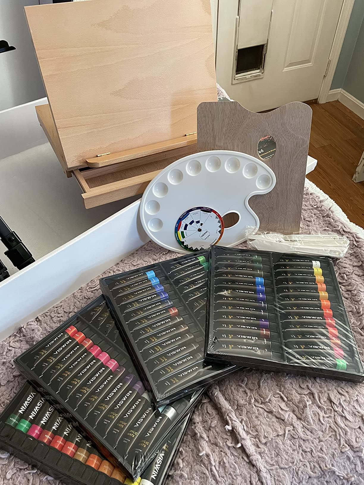 VISWIN Professional All-in-One Art Painting Kit with Aluminum & Beech Wood Easel, 96 Acrylic, Watercolor & Oil Paint Set, Canvas, Painting Set with Complete Art Supplies for Adult, Artist, Beginner customer photo 2