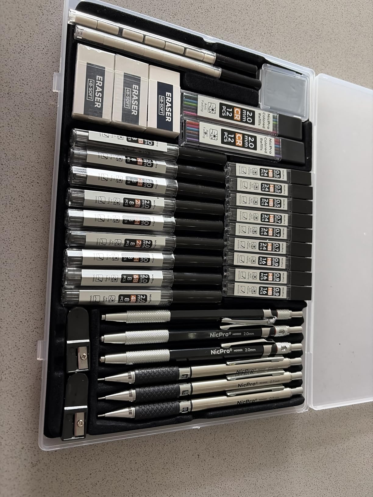 Nicpro 35PCS Art Mechanical Pencil Set, 3 PCS Metal Drafting Pencil | 0.5 & 0.7 & 0.9mm & 3 PCS 2mm Lead Holder (6B 4B 2B HB 2H 4H Colors) For Sketching Drawing With 20 Tube Lead Refills Case customer photo 2