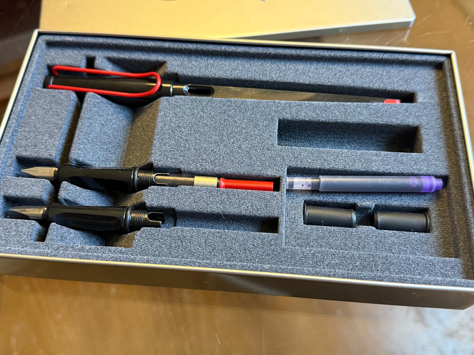 Lamy Joy Black Calligraphy Fountain Pen Set - Fountain Pen with 3 Different Nibs (1.1/1.5/1.9 mm) - Calligraphy Pen with Ribbon Nib & Ergonomic Grip - Incl. 5 T 10 Blue Ink Cartridges customer photo 1