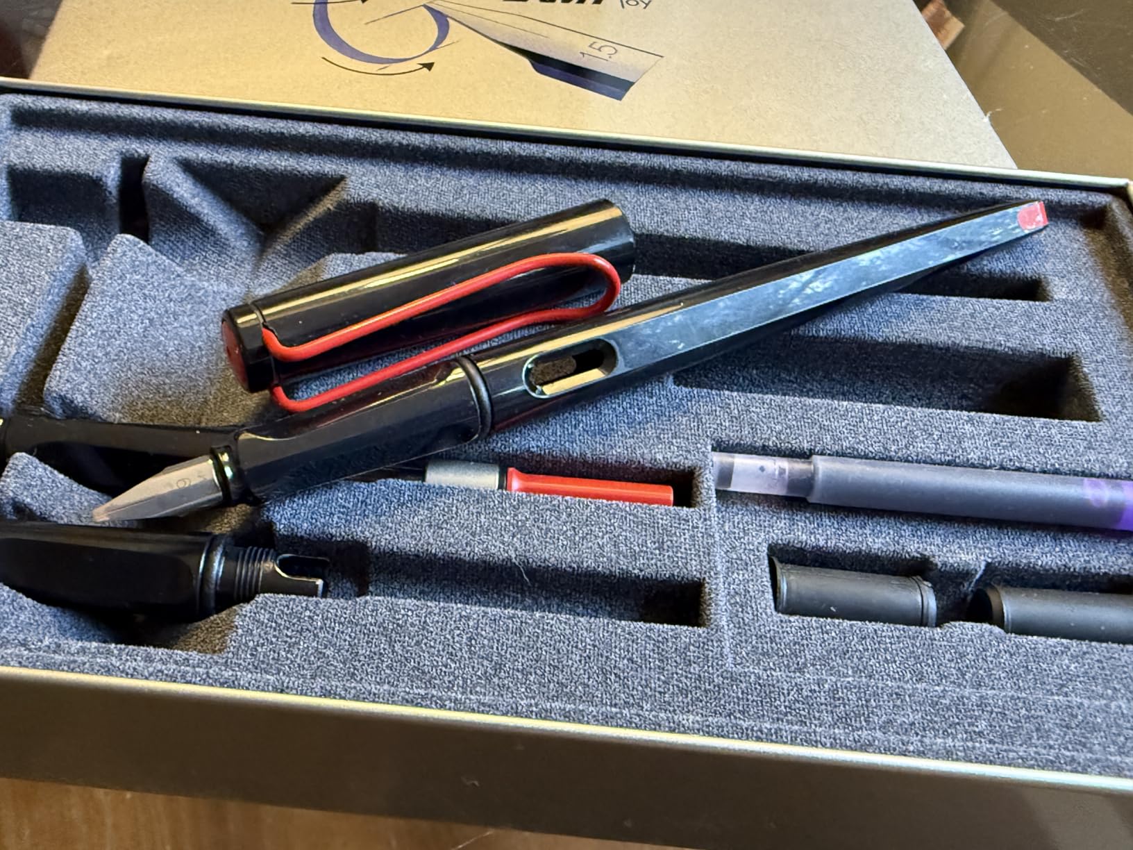 Lamy Joy Black Calligraphy Fountain Pen Set - Fountain Pen with 3 Different Nibs (1.1/1.5/1.9 mm) - Calligraphy Pen with Ribbon Nib & Ergonomic Grip - Incl. 5 T 10 Blue Ink Cartridges customer photo 2