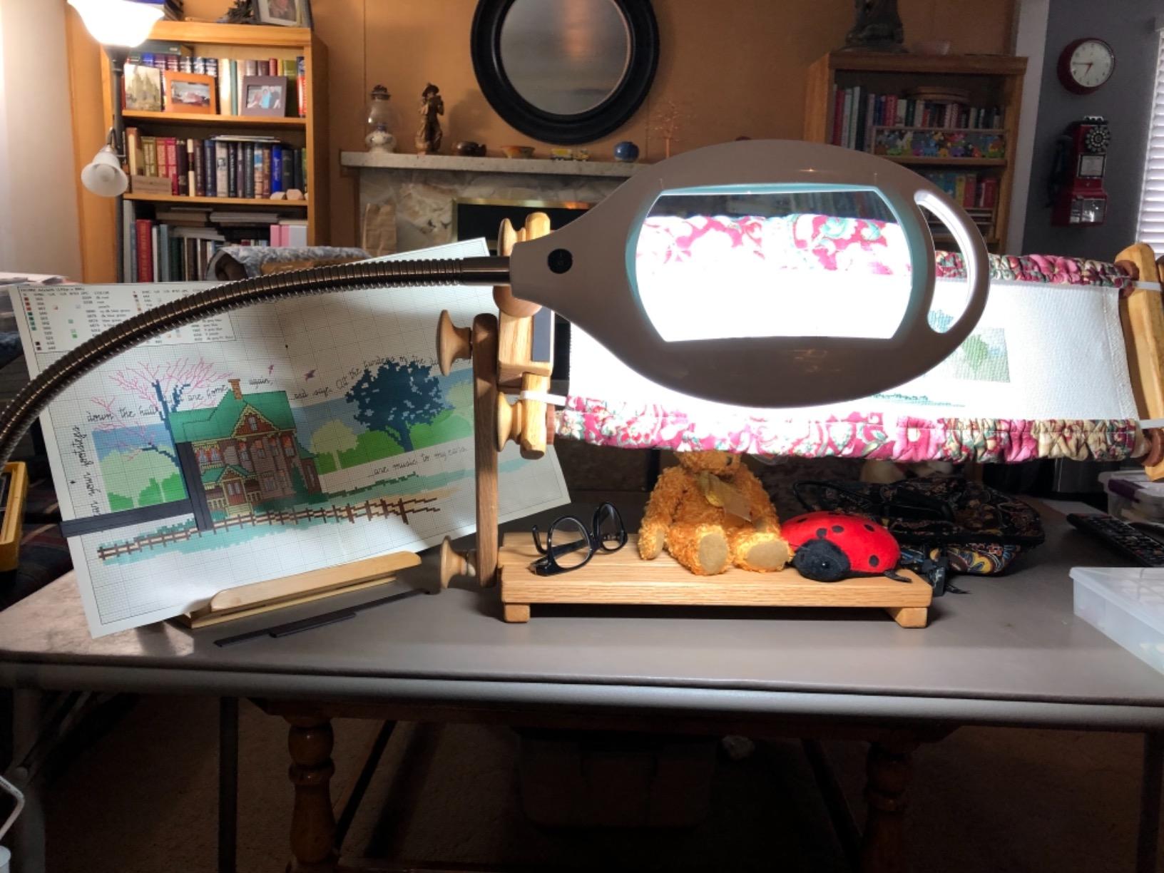 Brightech LightView Pro LED Magnifying Floor Lamp - Daylight Bright Full Spectrum Magnifier Lighted Glass Lens - Height Adjustable Gooseneck Standing Light - for Reading Task Craft Lighting - White customer photo 2