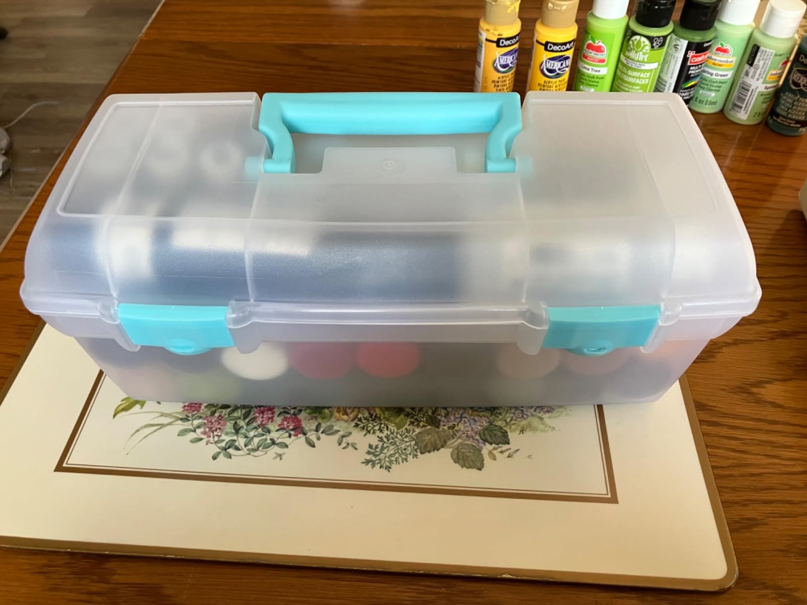 ArtBin 6937AG Essentials Lift-Out Tray Box, Portable Art & Craft Organizer with Handle and Tray, Clear/Aqua customer photo 1