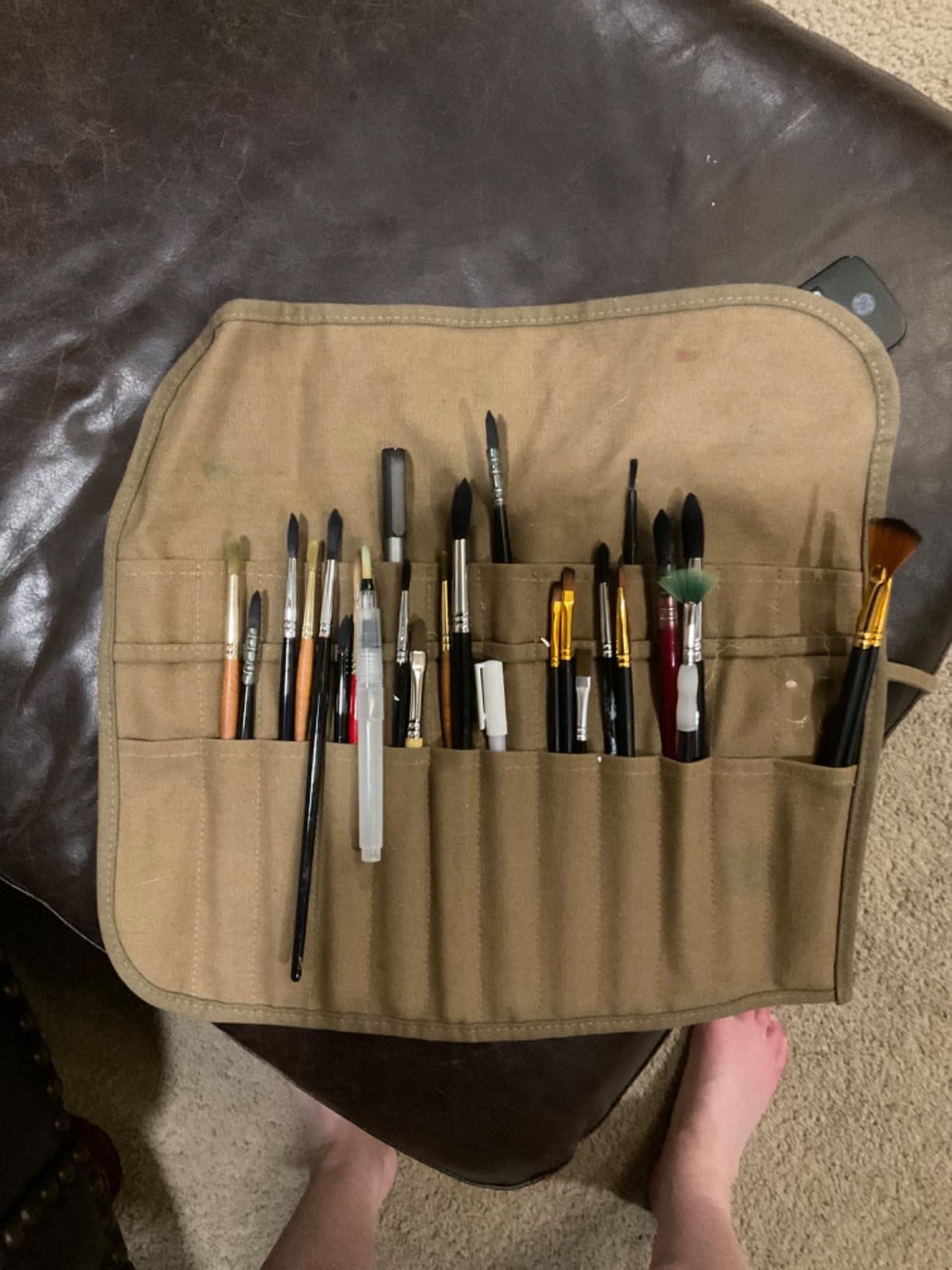 U.S. Art Supply Deluxe Canvas Art Paint Brush Holder & Storage Organizer Roll-Up Case Bag - 24 Slot Pockets Carry Pouch - Protect Artist Acrylic Oil Watercolor Paintbrushes customer photo 1