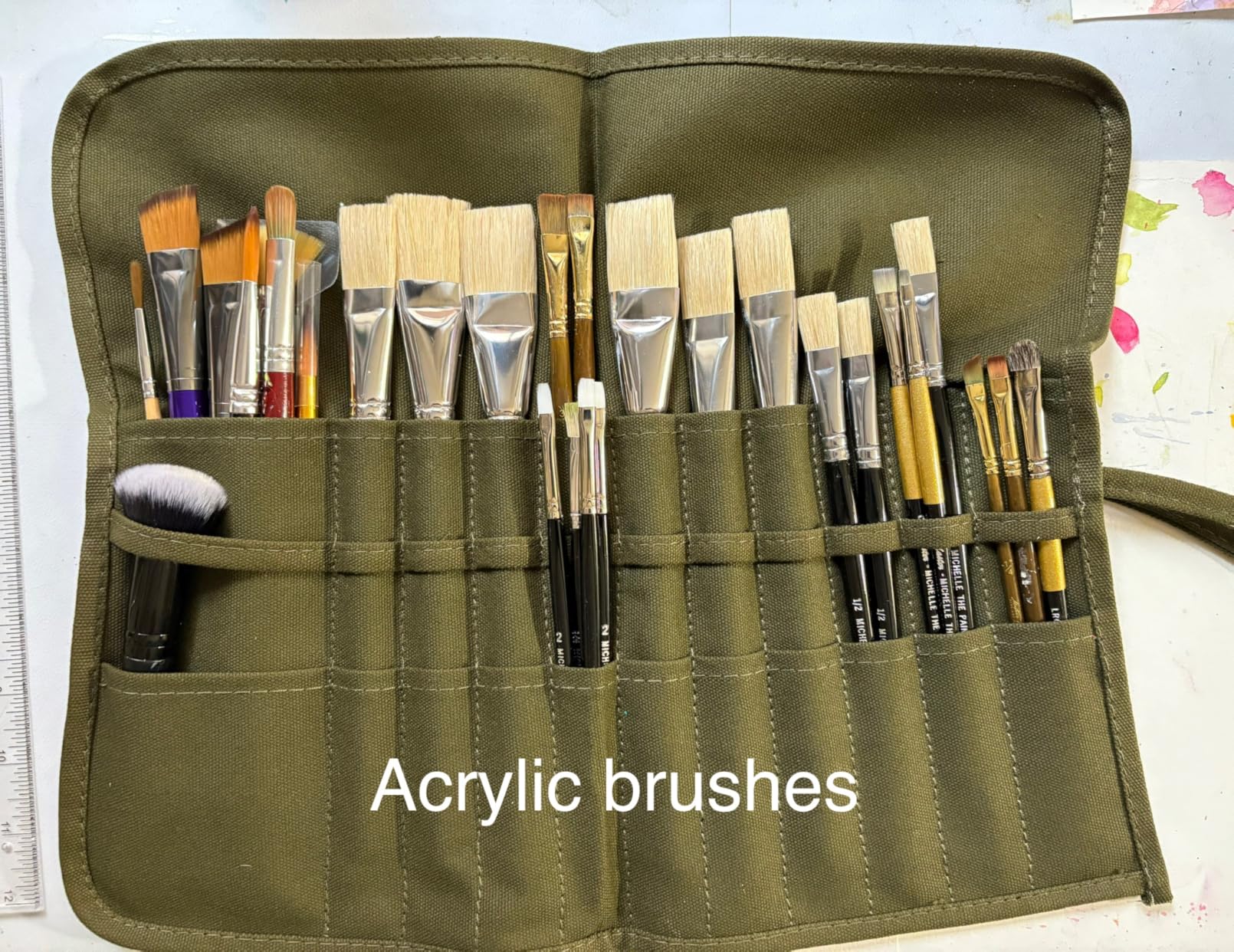 Paint Brush Holder, 22 Slots Storage for Acrylic Oil Watercolor Gouache Artist Roll Canvas Pouch, Silver White Holds 100 Brushes customer photo 1