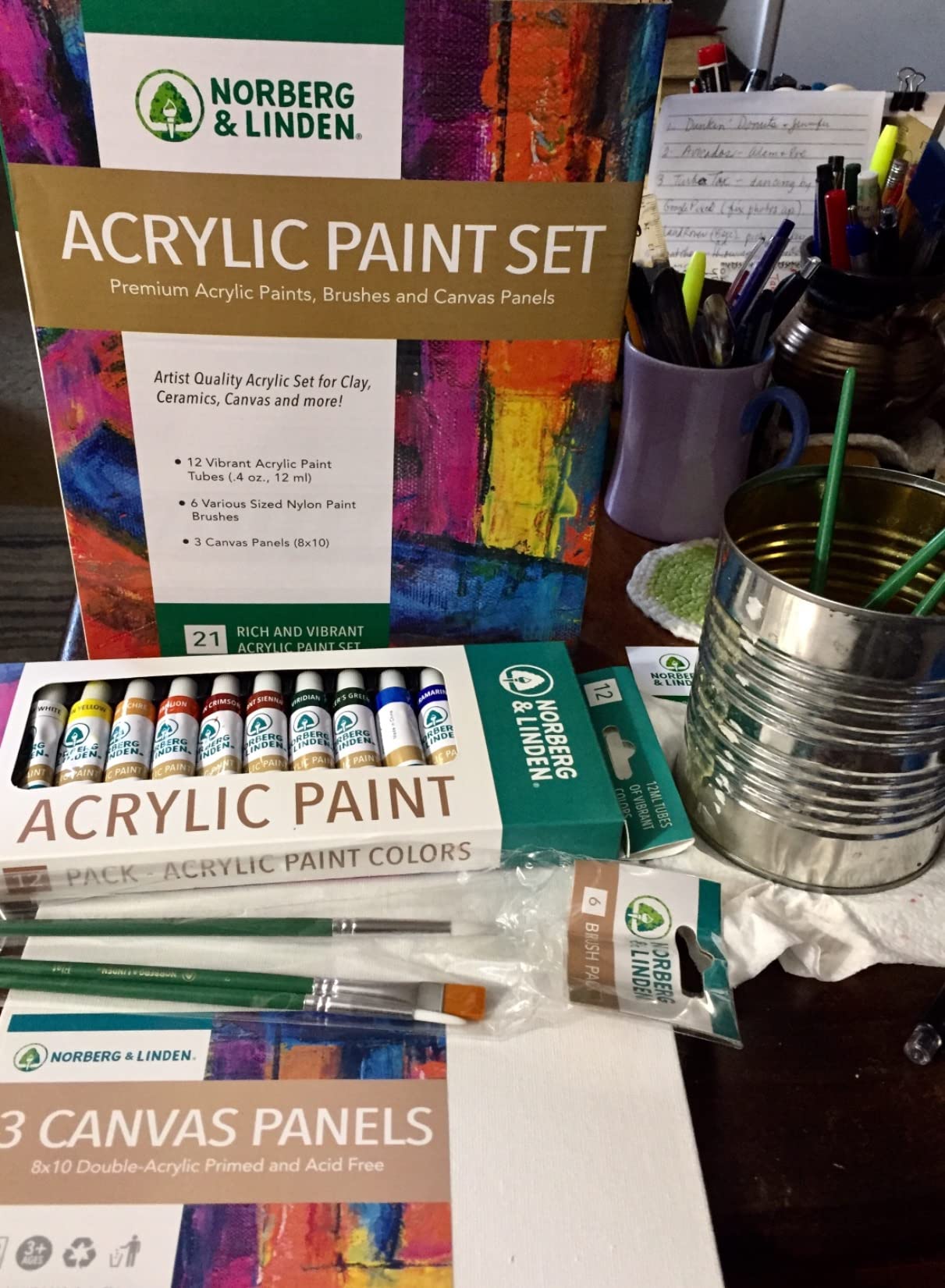Norberg & Linden Acrylic Paint Set -12 Acrylic Paints, 6 Paint Brushes for Acrylic Painting, 3 Painting Canvas Panels - Premium Art Supplies for Adults Canvas Painting customer photo 2