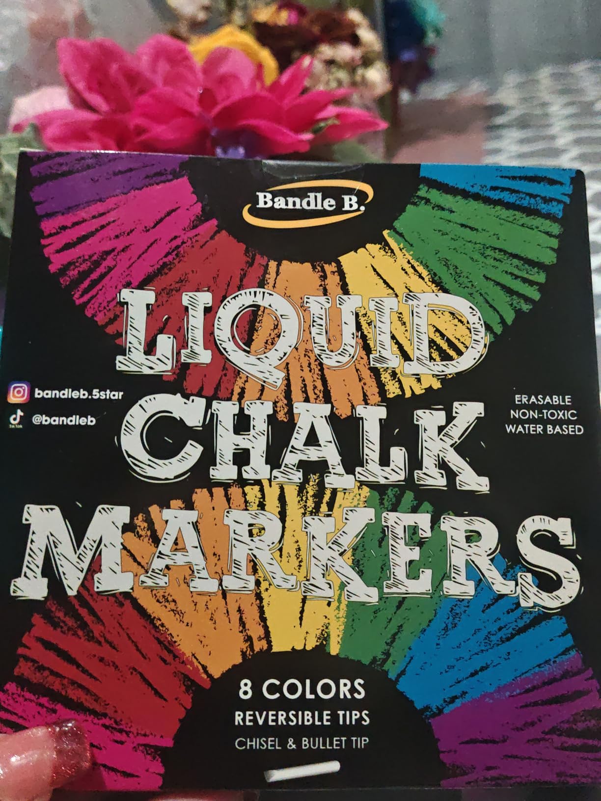 Bandle B. Chalk Markers - 8 Vibrant, Erasable, Non-Toxic, Water-Based, Reversible Tips. For Glass or Chalkboard Markers for Businesses, Restaurants, Liquid Drawing Chalk (Vibrant 6mm) customer photo 2