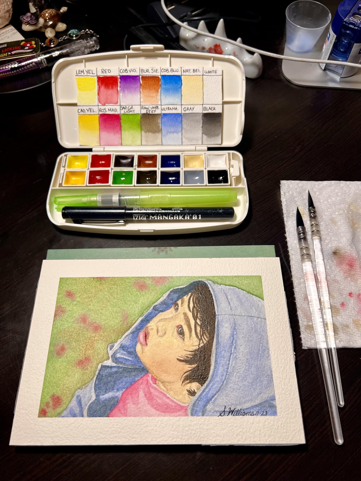 Kuretake GANSAI TAMBI Portable 14 Colors set, Watercolor Paint Set, Travel kit with Brush, Palette, for Professional, Artists, Crafters, Urban Sketch, Outdoor Sketch, Made in Japan customer photo 2