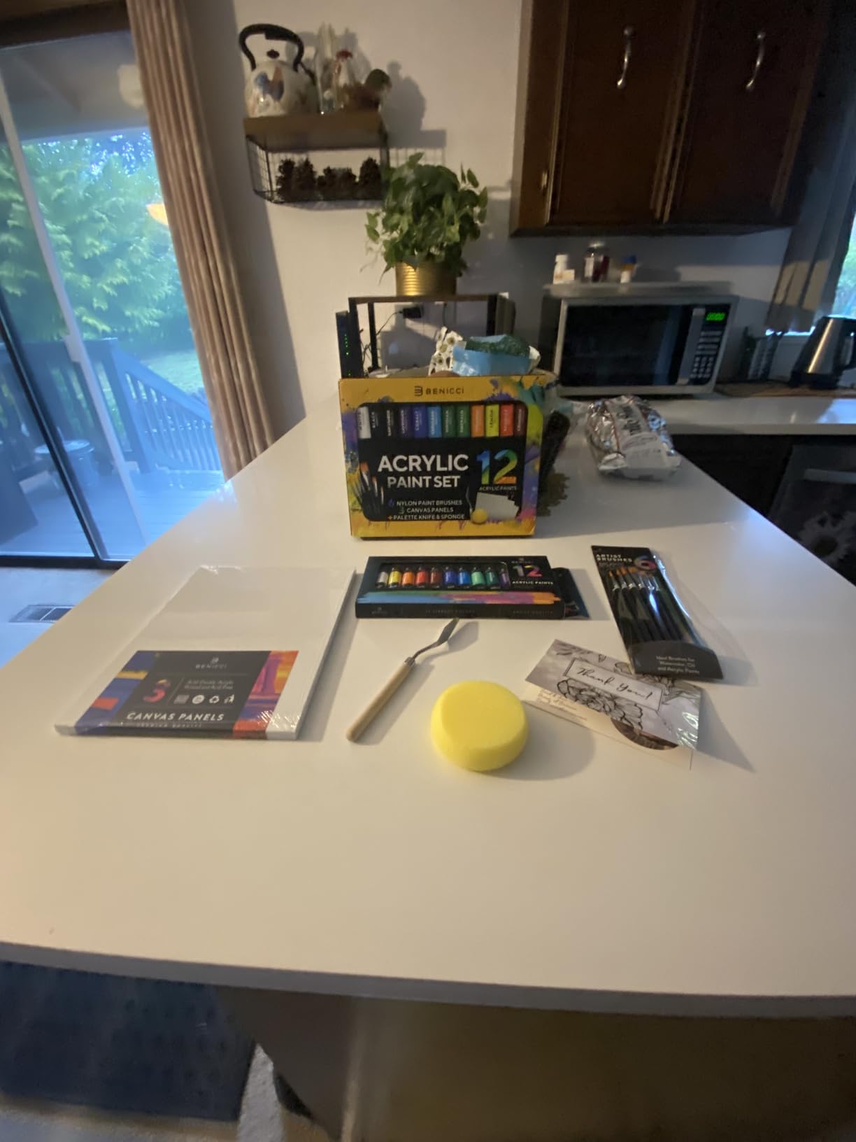 Complete Acrylic Paint Set - 12 Rich Pigment Colors & 6 Art Brushes - Includes 3 Paint Canvases, Palette Knife & Sponge - Non-Toxic, Great for Kids & Adults customer photo 1
