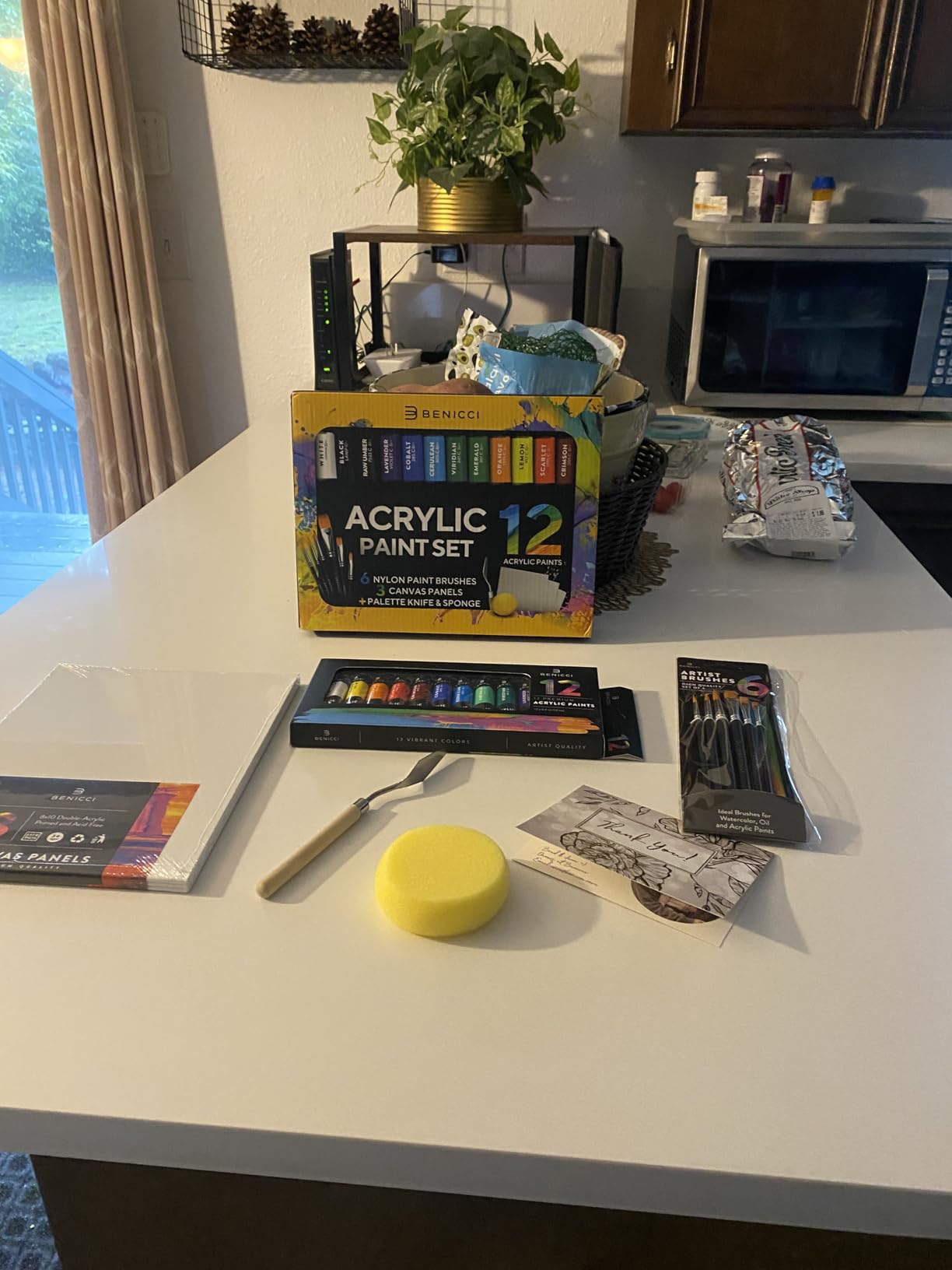 Complete Acrylic Paint Set - 12 Rich Pigment Colors & 6 Art Brushes - Includes 3 Paint Canvases, Palette Knife & Sponge - Non-Toxic, Great for Kids & Adults customer photo 2