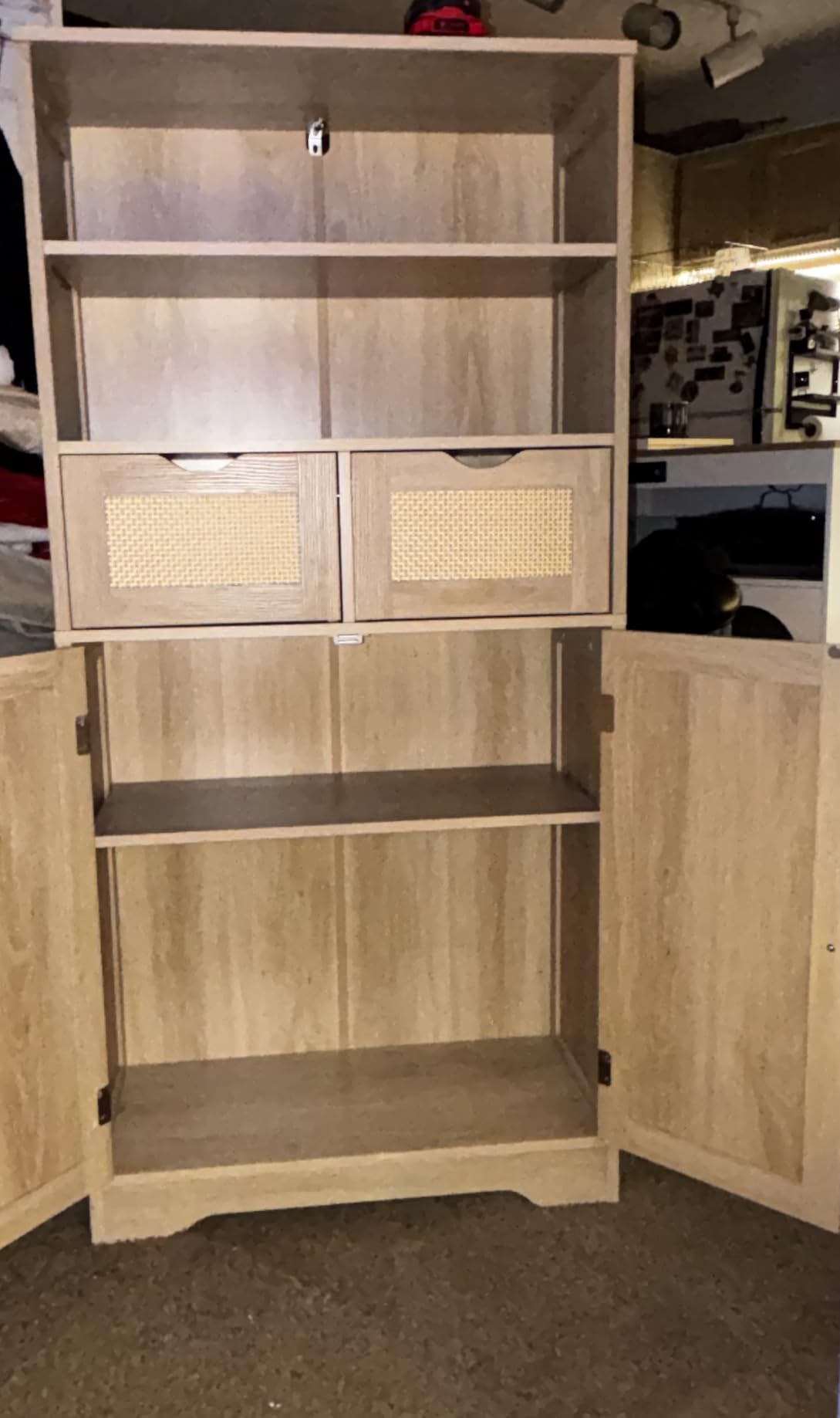Iwell Storage Cabinet with 2 Drawers and Adjustable Shelves, Cupboard, Floor Cabinet for Living Room, Home Office, Rustic Brown customer photo 2