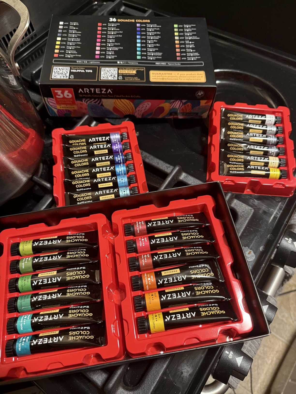 ARTEZA Metallic Gouache Paint, Set of 36, 12ml/0.4 US Fl Oz Gouache Paint Tubes, Glitter Paint for Canvas & Paper customer photo 2