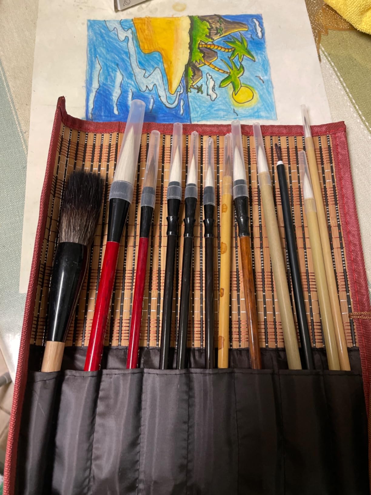 Marspark 12 Pieces Chinese Calligraphy Brushes Painting Writing Watercolor Ink Brushes Set for Kanji Japanese Sumi Drawing with Roll-up Holder customer photo 1