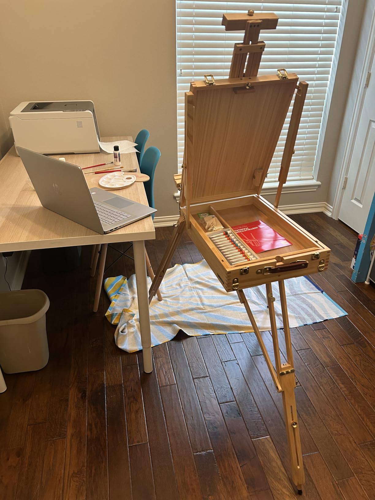 Best Choice Products Art Easel for Painting, Portable Wooden Adjustable Artist Tripod with Sketch Box, 32-Piece Art Set with Acrylic Paints, Brushes, Canvases & Palette - Blue customer photo 2
