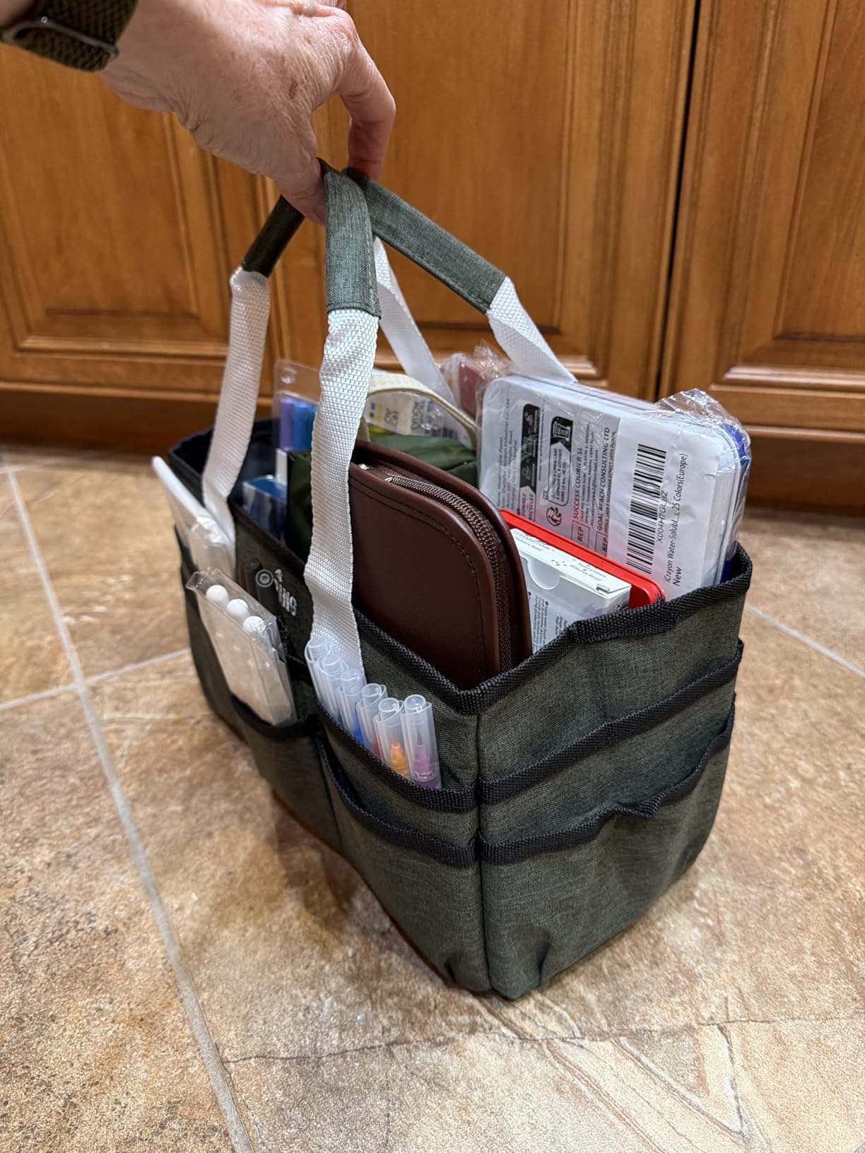 JJRING Craft Organizer Tote Bag, Large Art Storage Caddy with Multiple Pockets, Bluish Green Sewing Bag for Art, Craft, Scrapbooking, School, Medical, and Office Supplies Storage customer photo 2