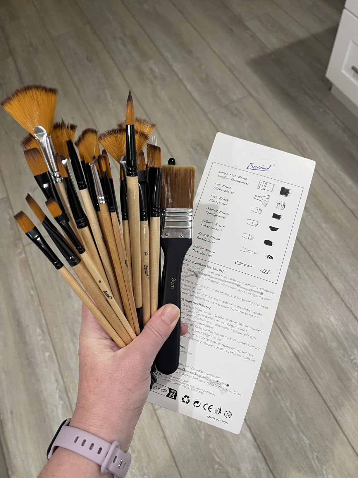 Bougimal 33 Pcs Paint Brush Set, Artist Paint Brushes for Acrylic Painting, Oil, Watercolor, Gouache, with Flat Round Filbert Fan Angle Detail Brush customer photo 2