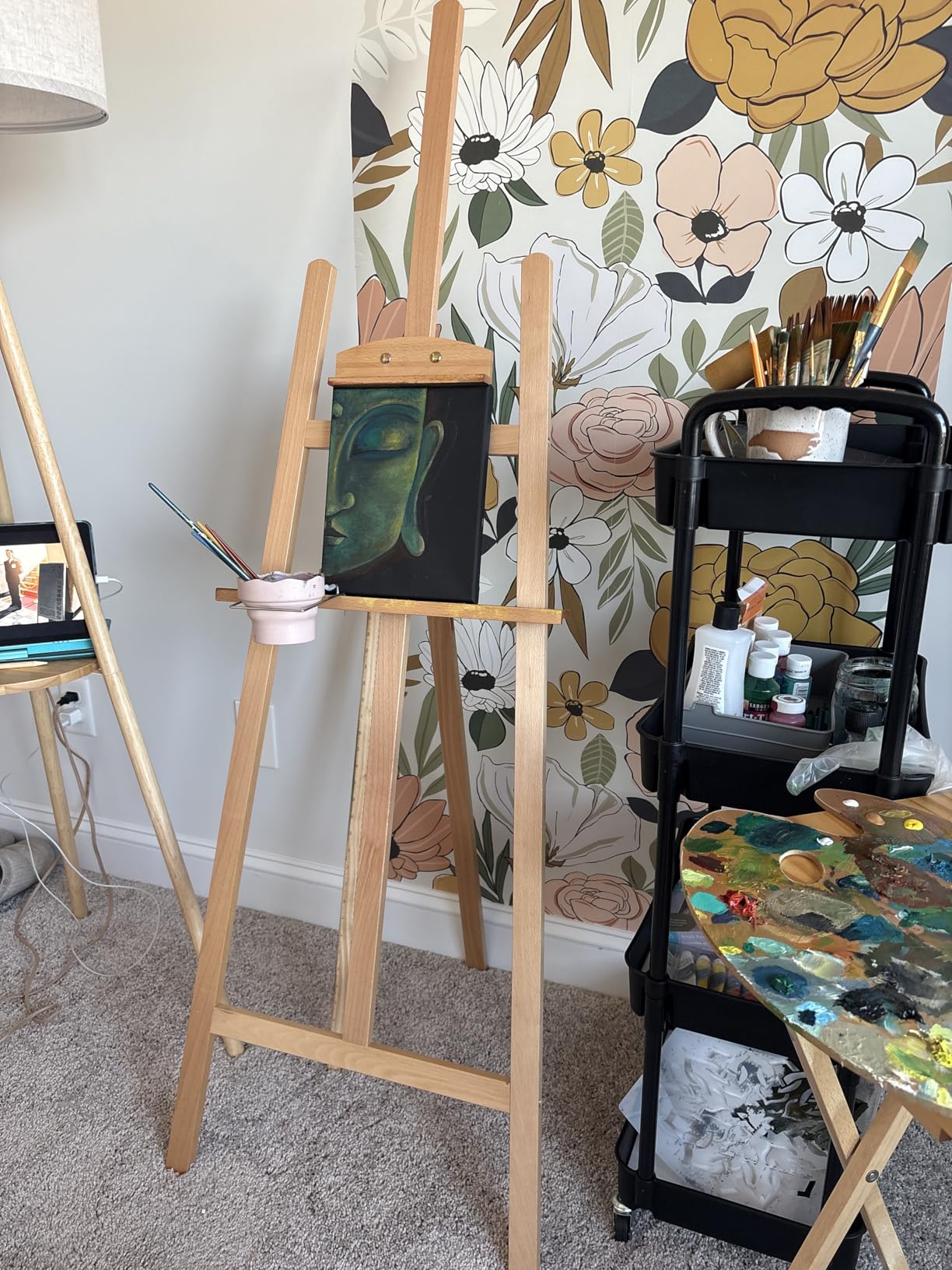 MEEDEN Easel Stand for Painting Canvas: Beechwood Lyre Easel Tripod Stand - Adjustable Art Paint Easel with Brush Holder, Washer & Metal Stand, Perfect Artist Easel for Painting, Display, Wedding Sign customer photo 1