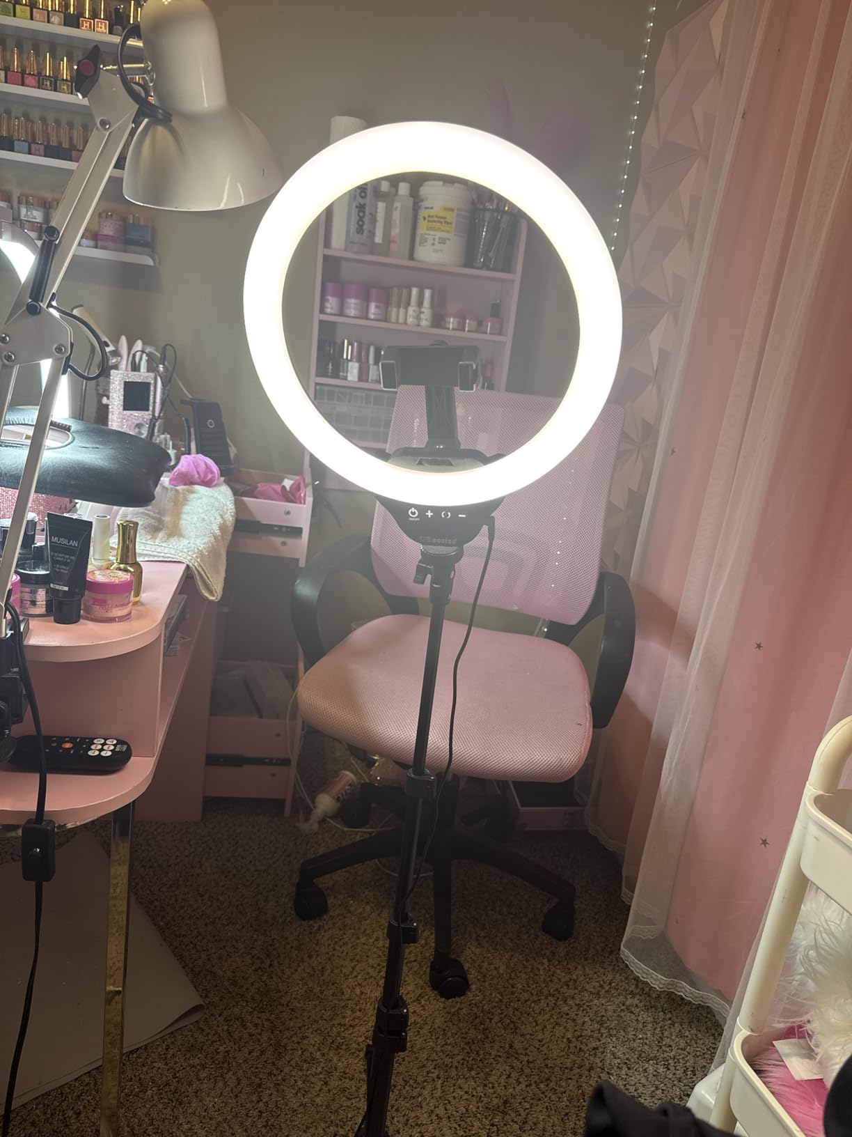 UBeesize 14'' LED Foldable Ring Light with 62'' Tripod Stand, Selfie Ring Light for Video Recording, Live Streaming, TikTok & YouTube, Compatible with iPhone & Android customer photo 1
