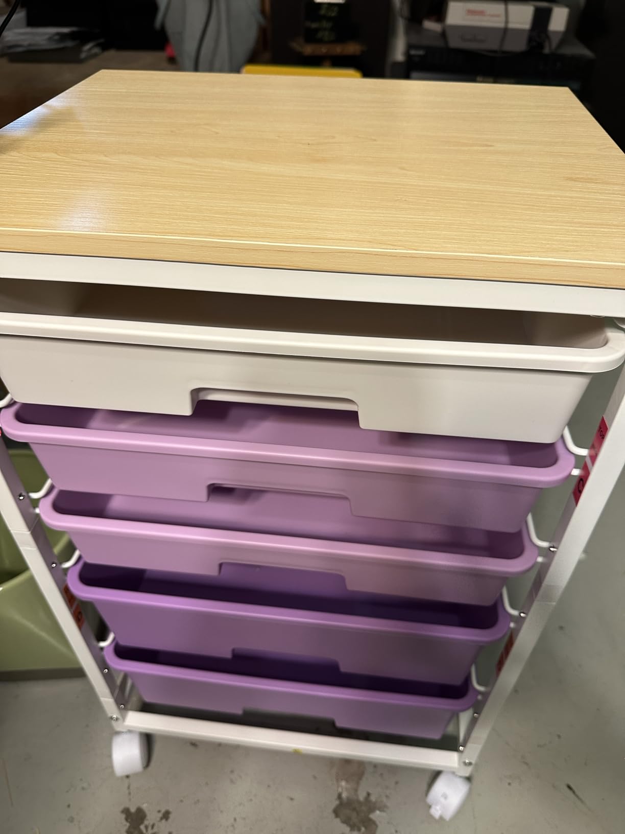 SYKIARIOL Utility Cart with 5 Drawers, Storage Drawer Cart with Wooden Tabletop and Lockable Wheels, Craft Storage Trolley Cart, 5-Tier Rolling Utility Cart on Wheels, Bright White customer photo 2