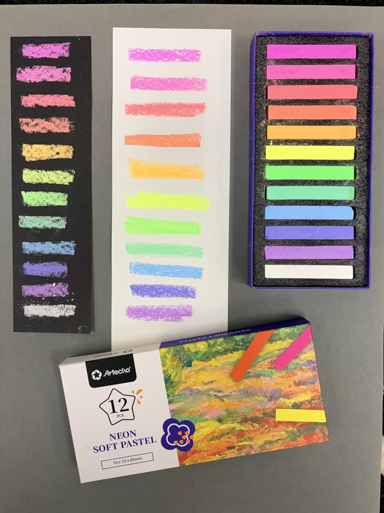 Artecho 50pcs Soft Pastels, 48 Colors Including 4 Fluorescent Colors, Extra Free Black & White, Square Chalk for Drawing, Blending, Layering, Shading, Pastels Art Supplies customer photo 2