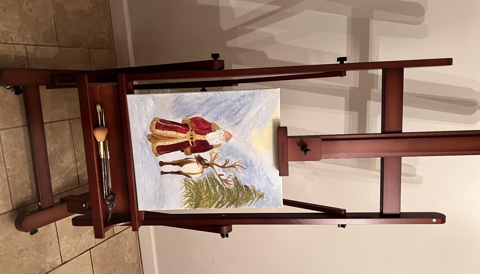 Falling in Art Extra Large H-Frame Studio Easel, Solid Beechwood Artist Easel with Storage Tray, Adjustable Canvas Holder Stand with Rolling Wheels for Painting Adult customer photo 1