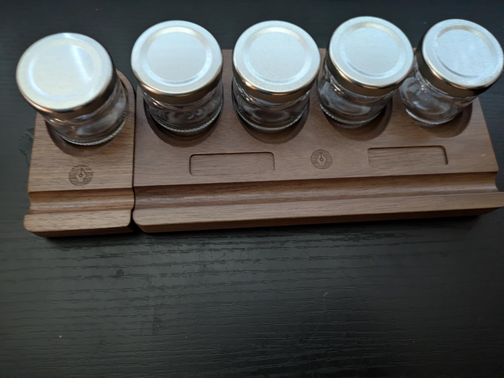 Upgrade Wooden Tilting Calligraphy Pen Holder with Two Glass Ink Bottle Container, Calligraphy Oblique Nib Holder Stand Base Set Desktop Tabel Decoration customer photo 2