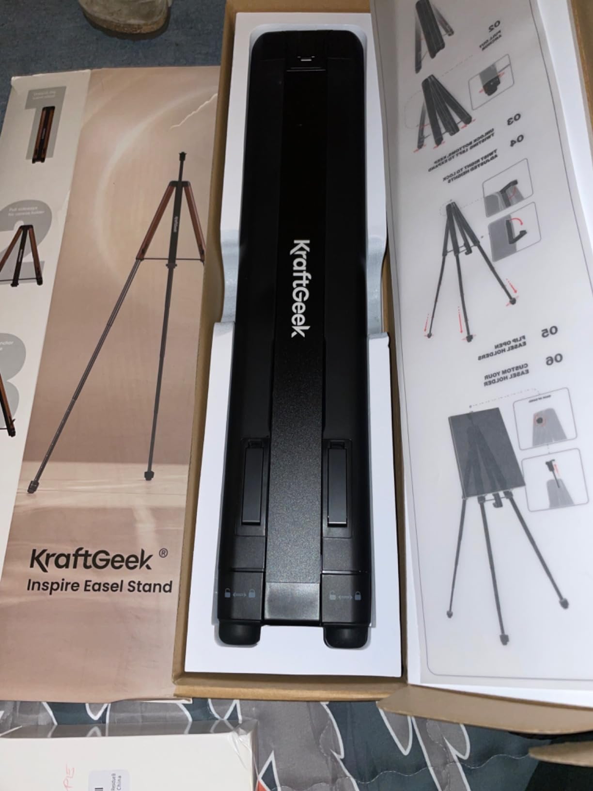 KraftGeek Easel Stand for Painting, 65 inch Plein Air Art Easel for Adult Artists, Portable Folding Display Easel Stand with Adjustable Canvas Holder for Travel, Outdoor Events, White customer photo 2