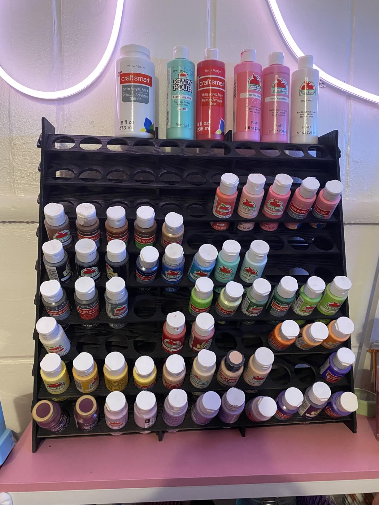 Extra Large Wooden 9-Tiers 99 Bottles Capacity Wooden Paint Organizer & Paint Brush Rack for Acrylic Oil Craft Hobby Mini Model Painting Organizer for Artists (Vertical) customer photo 1