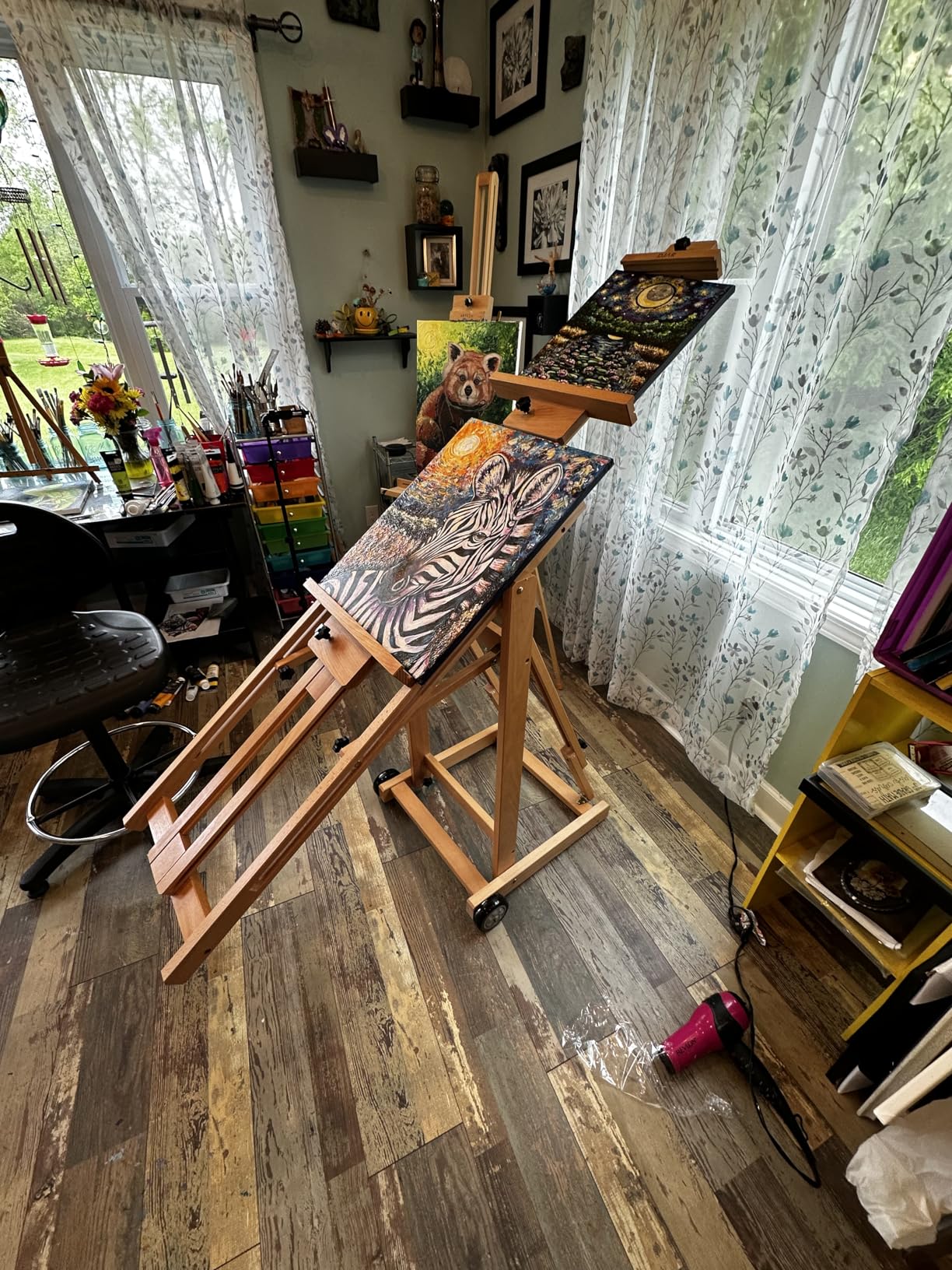 DJAR Extra Large Studio Painting Easel, Premium Beech Wood Movable & Tilting Flat, Adjustable Floor H-Frame Art Easel for Adults, Artists, Hold Canvas up to 78