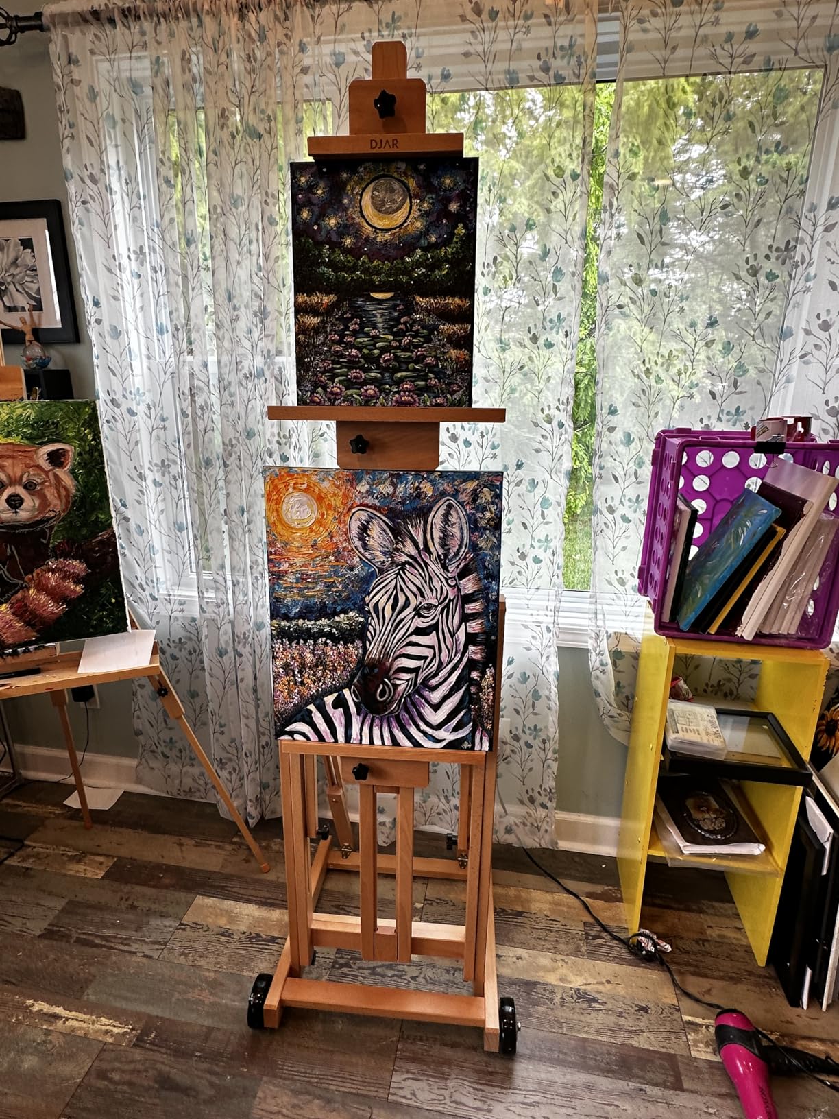 DJAR Extra Large Studio Painting Easel, Premium Beech Wood Movable & Tilting Flat, Adjustable Floor H-Frame Art Easel for Adults, Artists, Hold Canvas up to 78