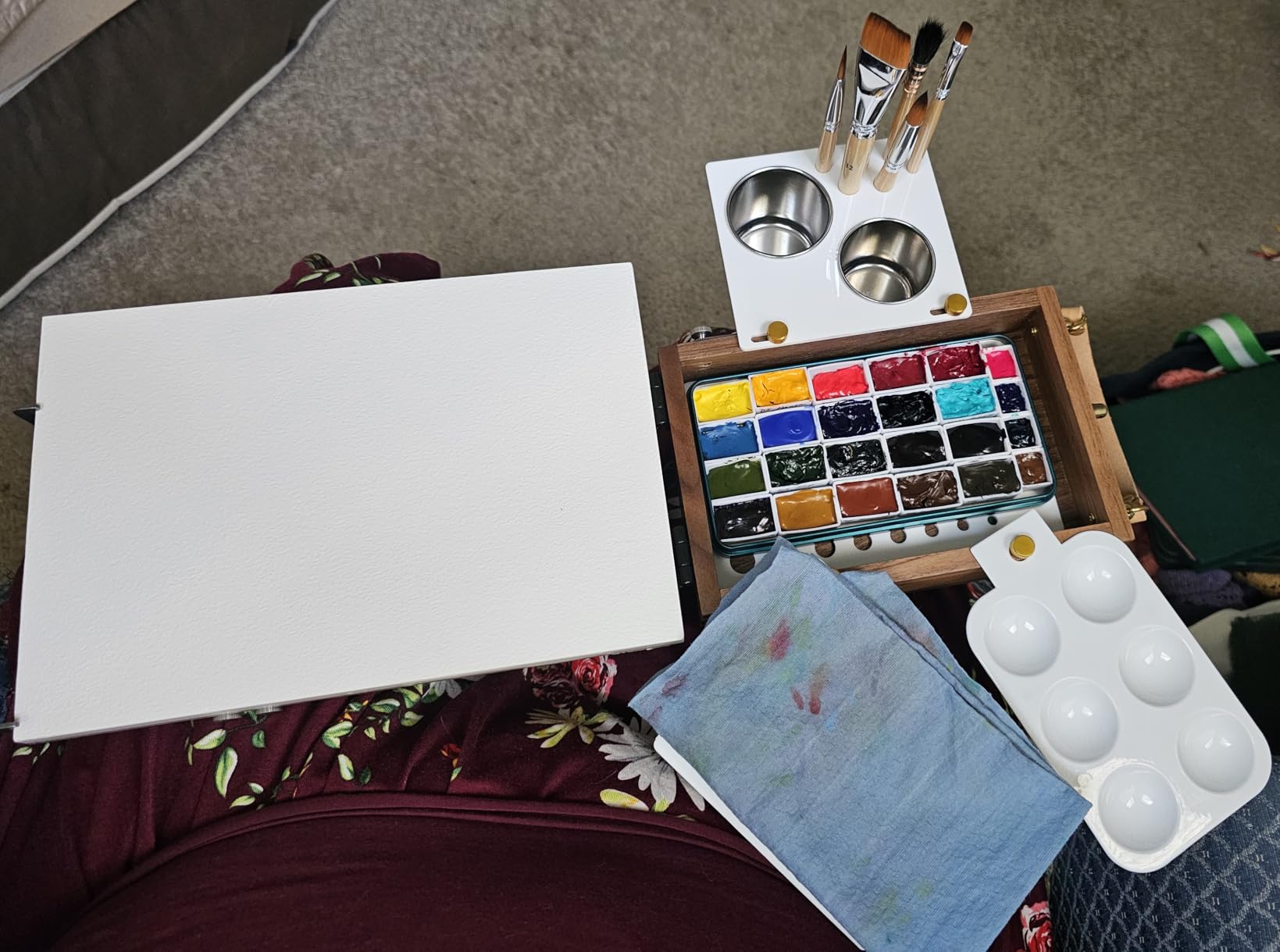 Tabletop Easel Box with Watercolor Palette Empty, Portable Travel Easel for Painting with Storage, Multifunctional Wooden Watercolor Easel Case Plein Air Painting for Adults Artists customer photo 1