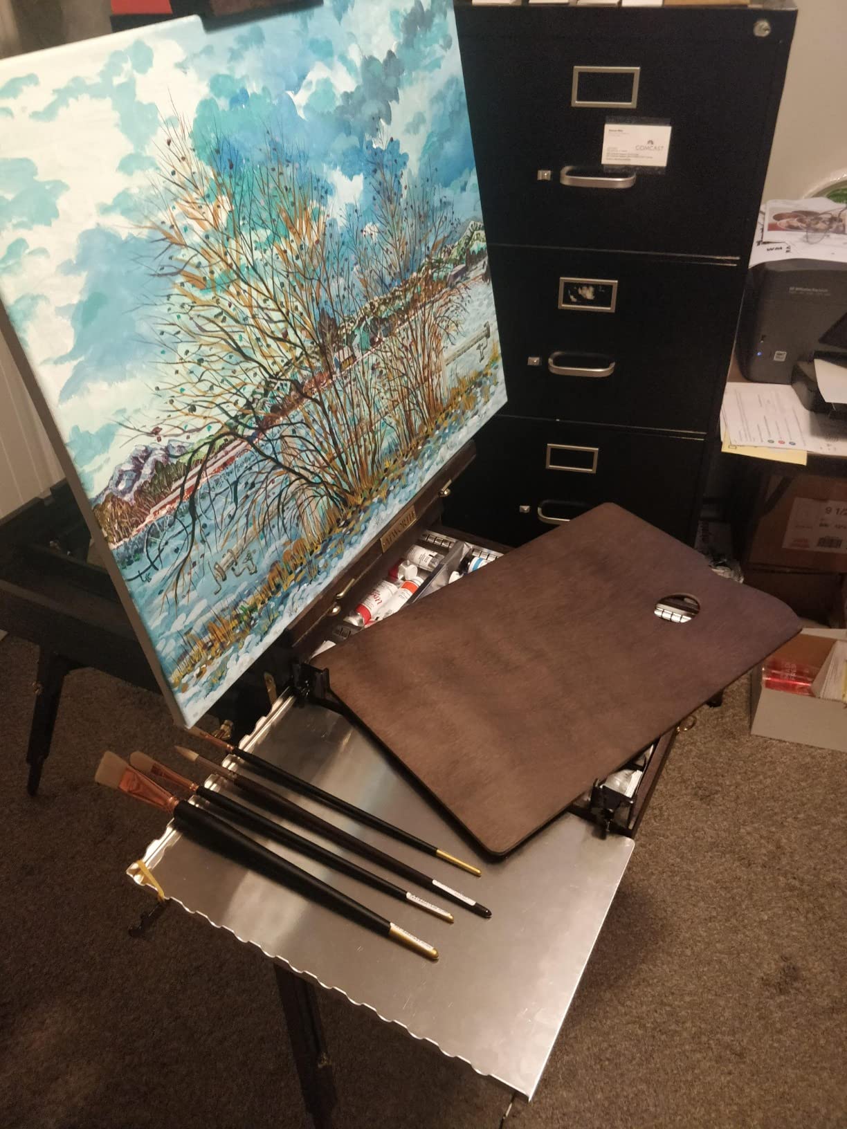 ATWORTH French Easel for Painting, Deluxe Beech Wooden Field & Studio Sketchbox Easel Stand with Metal Side Tray, Portable& Easy Transport for Painting Outdoor, Holds Canvas up to 34