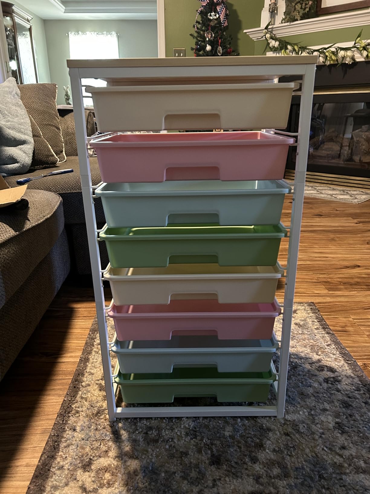 Rolling Storage Utility Cart Organizers with 8 Drawers and Wooden Tabletop for Living Room,Office,Classroom,Craft Room,Bedroom,Dorm,Green customer photo 1