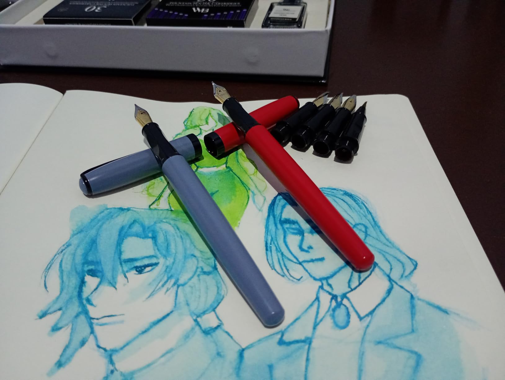 Wordsworth and Black Fountain Pen Set - Black - Includes 2 Pens, 18 ML Ink Bottle, 60 Ink Cartridges, A Refill Converter, 1 Medium and 4 Broad Nibs, Brush Pen - Fountain Pen Kit for Beginners customer photo 2