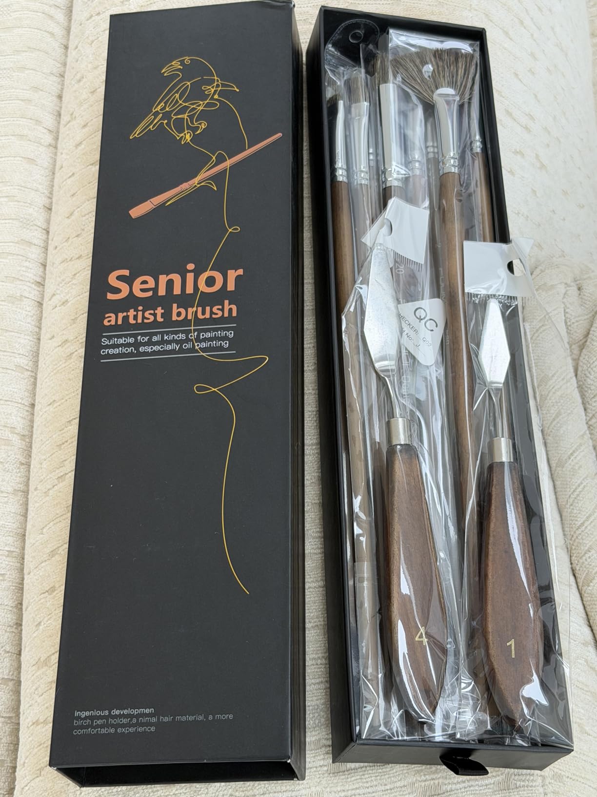 Oil Paint Brush Set, 15Pcs Fuumuui Professional Paint Blending Brushes Natural Badger Bristle with Flat, Fan, Angle, Round, Filbert for Acrylic Oil Painting with 2pc Palette Knife customer photo 1