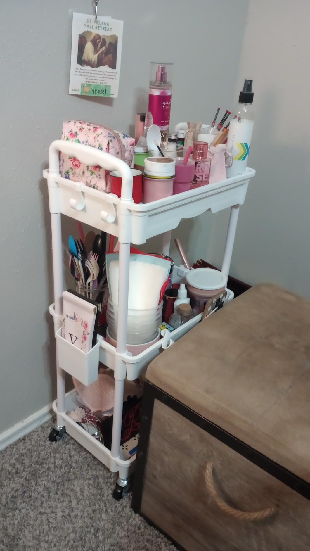 SUNALLY 3 Tier Rolling Cart with Drawer, Bathroom Storage Organizer with 2 Lockable Wheels, Multifunctional Rolling Storage Cart for Bathroom, Kitchen, Office, Craft, Makeup, Baby Essentials, Black customer photo 2