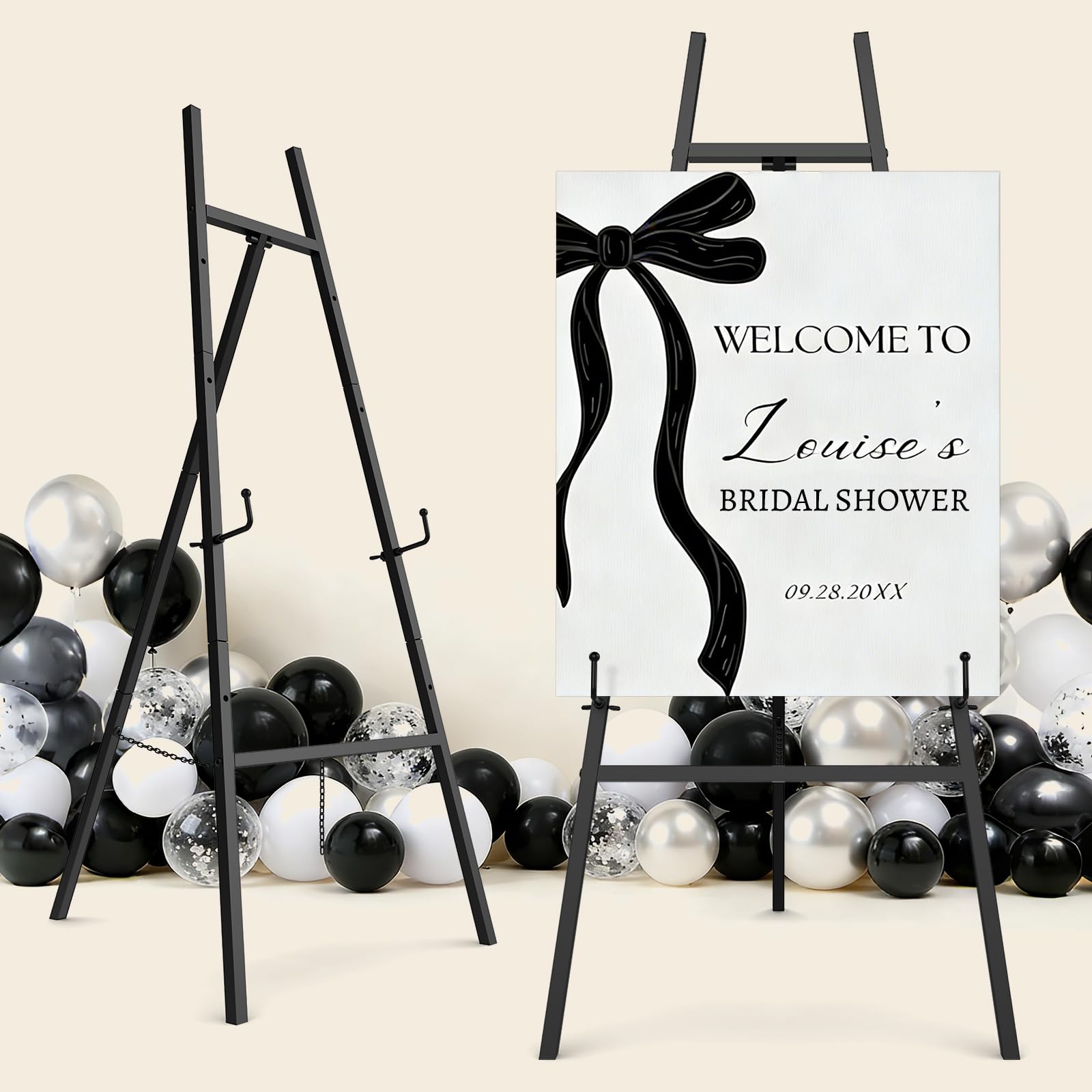 Black Easel Stand for Signs, 4-Tier Height Metal Standing Easel with Adjustable Chain, Heavy Duty Art Easel for Painting, Wedding Sign, Party, Posters & Commercial Display customer photo 1