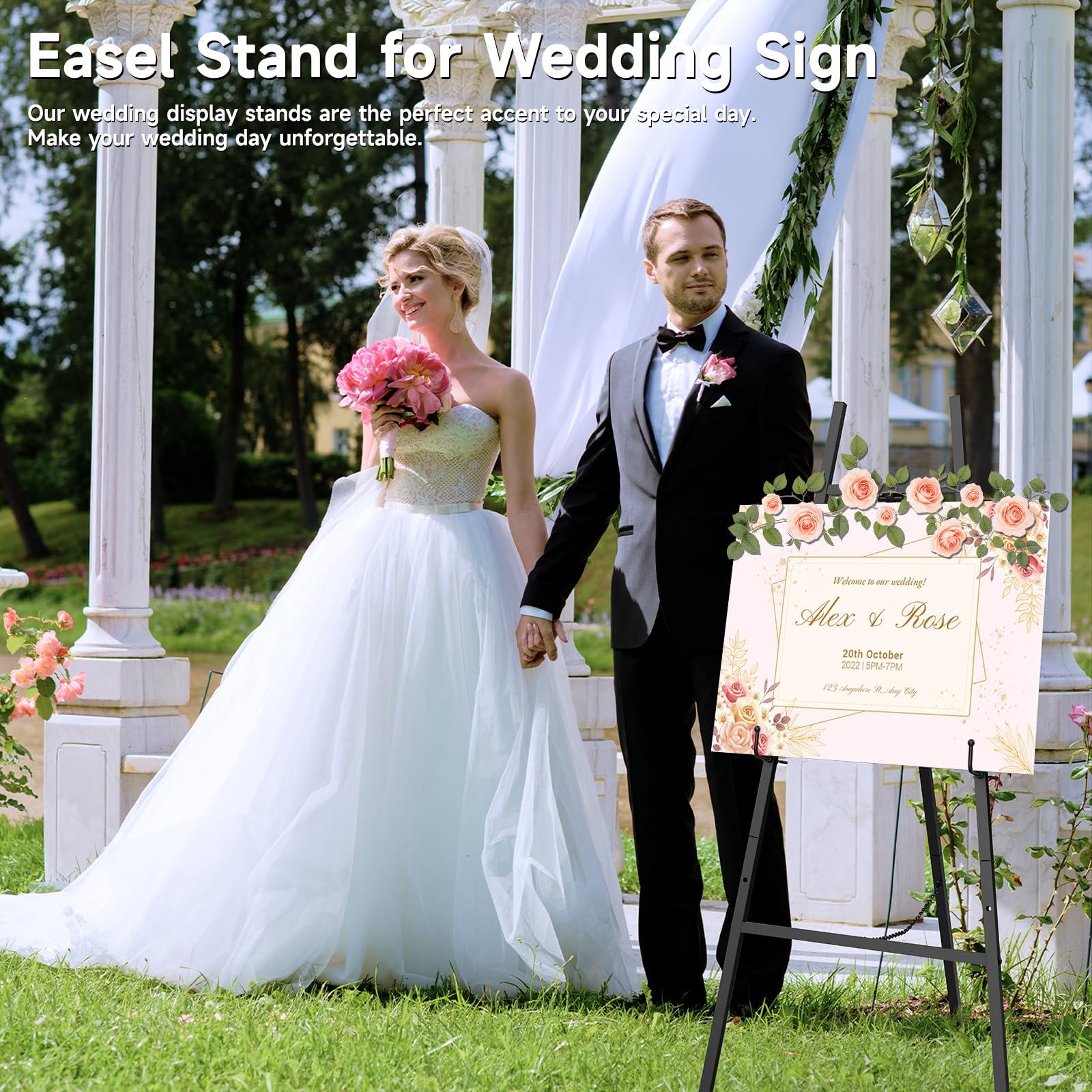 Black Easel Stand for Signs, 4-Tier Height Metal Standing Easel with Adjustable Chain, Heavy Duty Art Easel for Painting, Wedding Sign, Party, Posters & Commercial Display customer photo 2