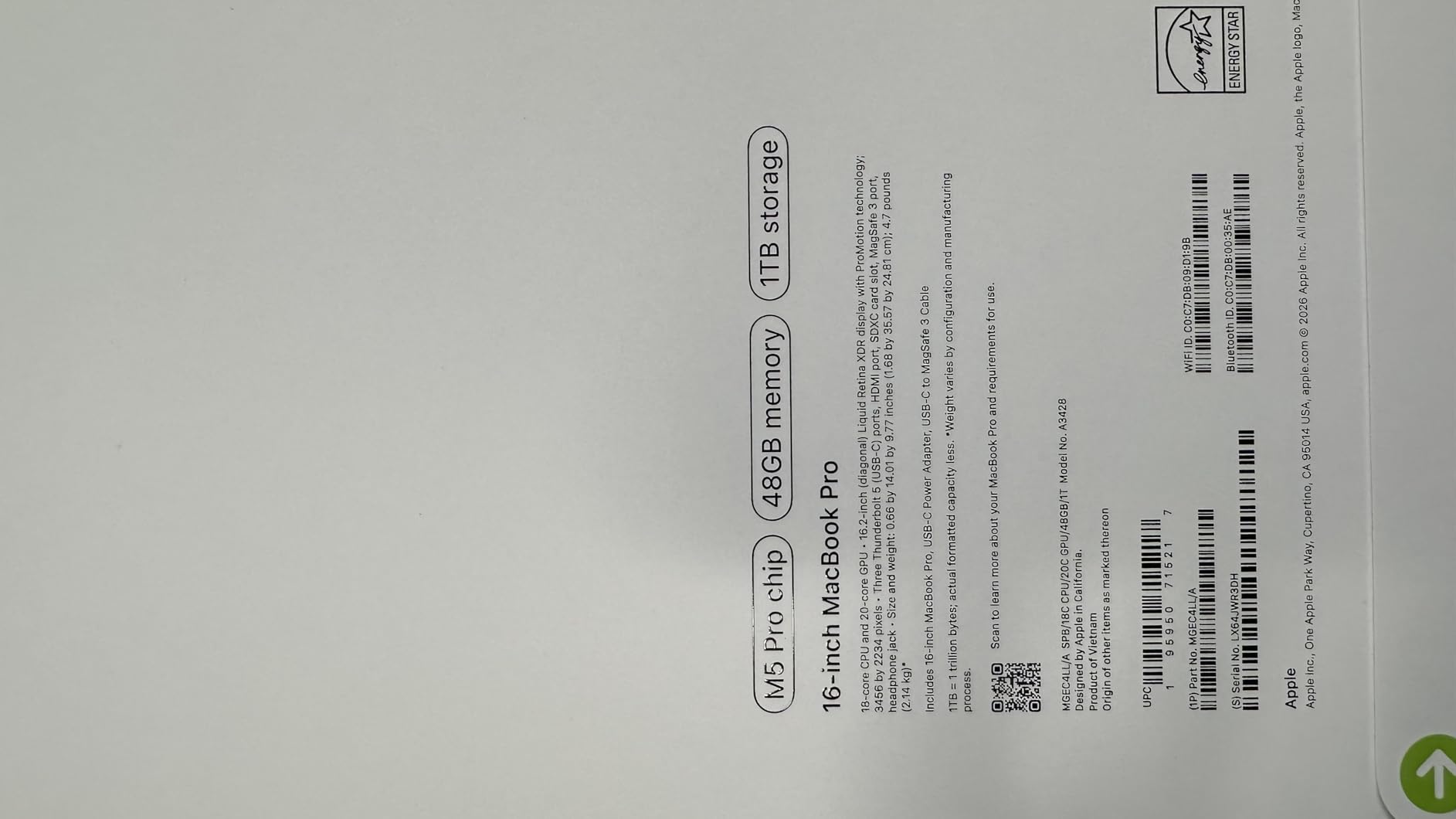 2026 MacBook Pro Laptop with Apple M5 Pro chip with 18-core CPU and 20-core GPU: Built for AI, Liquid Retina XDR Display, 24GB Unified Memory, 1TB SSD, Wi-Fi 7; Space Black customer photo 1
