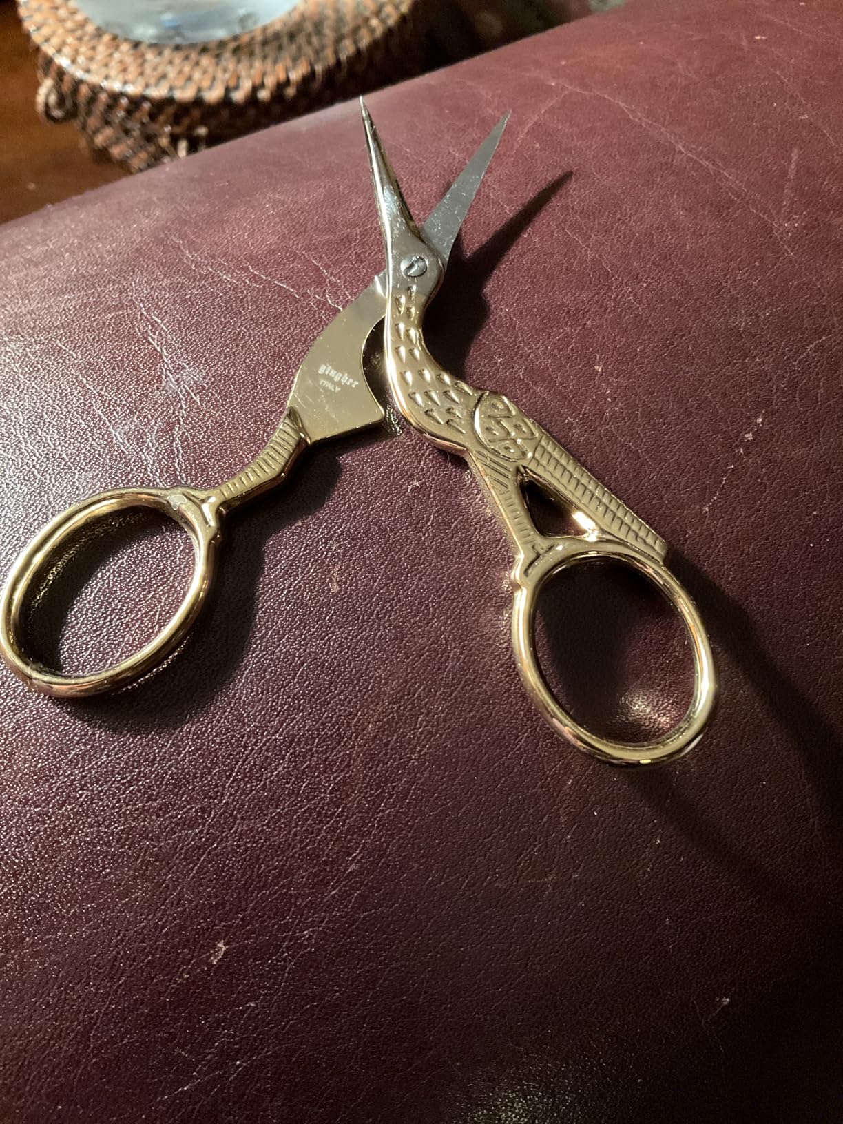 Gingher Stork Embroidery Scissors and Leather Sheath - 3.5