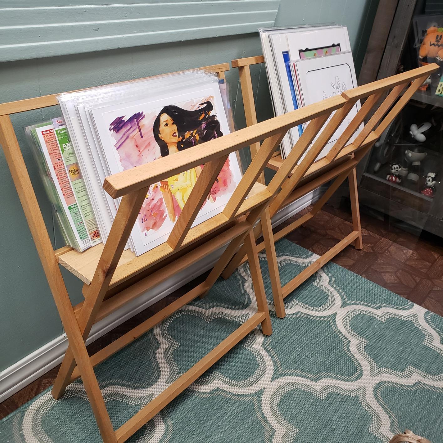 Creative Mark Folding Wood Large Print Rack - Perfect For Display of Canvas, Art, Prints, Panels, Posters, Art Gallery Shows, Storage Rack - BeechWood Finish customer photo 2