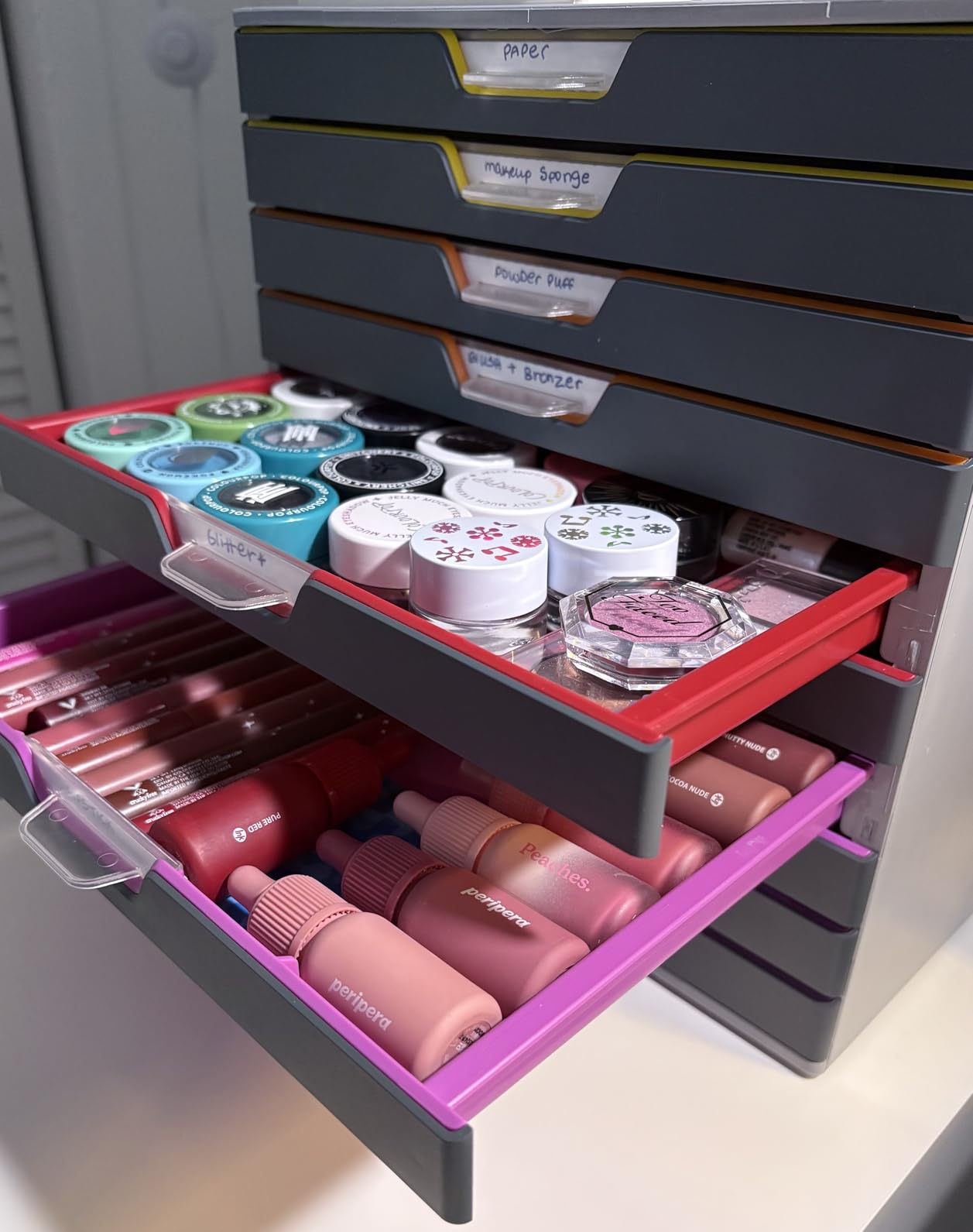 Durable Varicolor 10 Drawer Unit - Gray Desktop Drawer Set with 10 Color Coded Draws - Letter to Folio Size Files - Perfect for Storing Documents and Paper Work customer photo 2