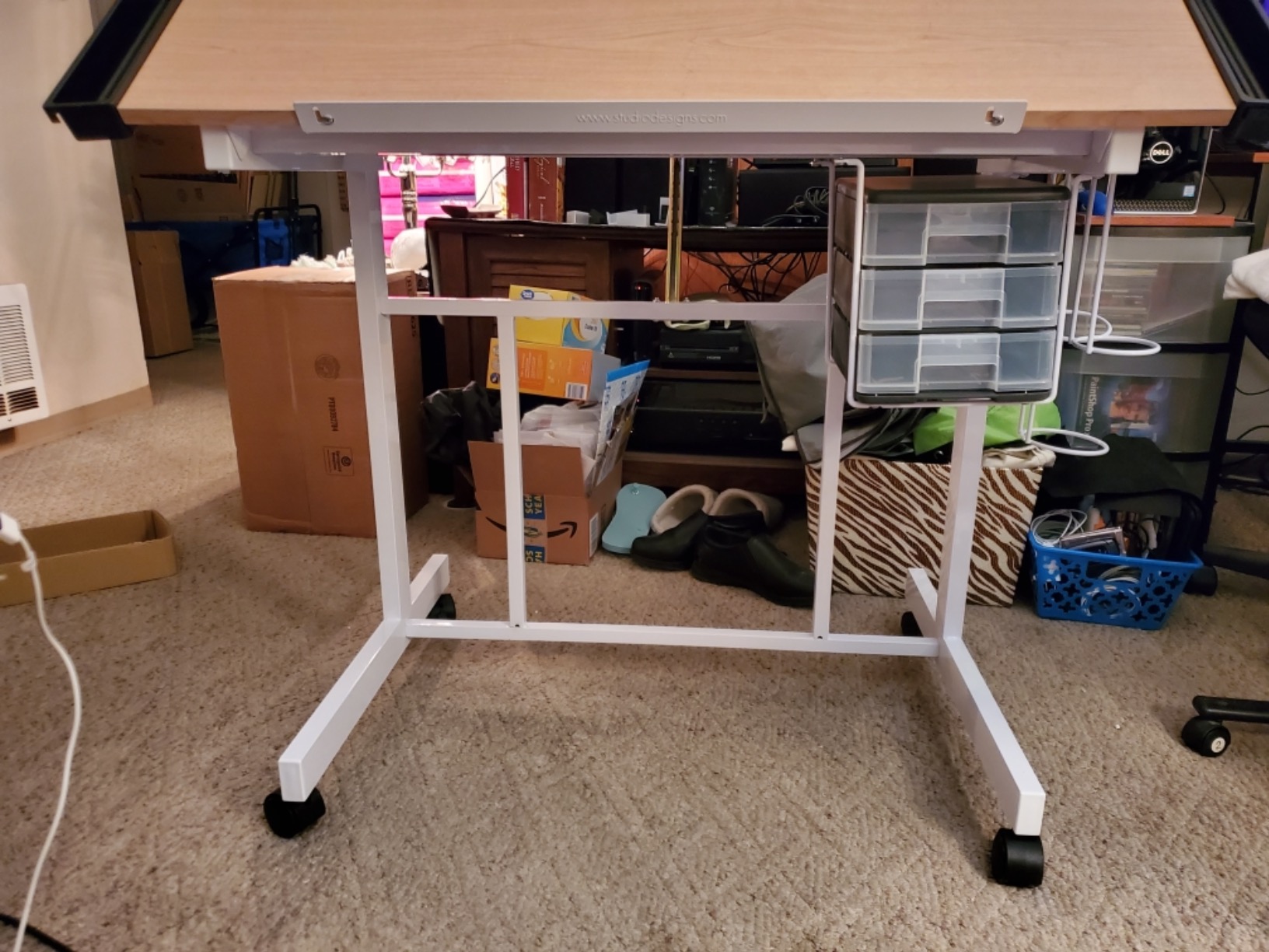 Studio Designs Deluxe Craft Station, Top Adjustable Drafting Table Craft Table Drawing Desk Hobby Table Writing Desk Studio Desk with Drawers, 36''W x 24''D, White / Maple customer photo 2