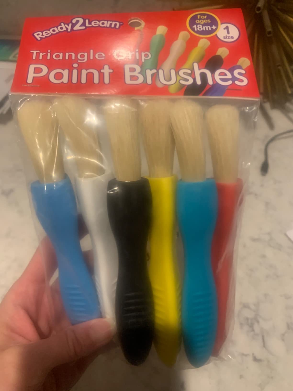 Ready 2 Learn - CE-6675 Ready 2 Learn Triangle Grip Paint Brushes - Set of 6-18m+ - Easy to Grip Paint Brushes for 2, 3 and 4 Year Olds - Encourage Writing Grip customer photo 1