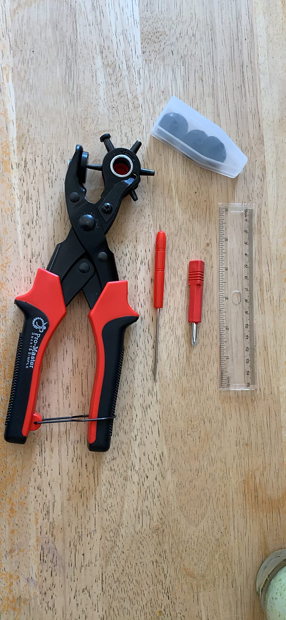 Pro-Master Belt Hole Puncher for Leather - Heavy Duty Rotary Leather Punch Tool for Belts, Watch Bands & Bags - Double Lever Action, Ergonomic Cushioned Non-Slip Handles - 2mm to 4.5mm Punching Kit customer photo 1