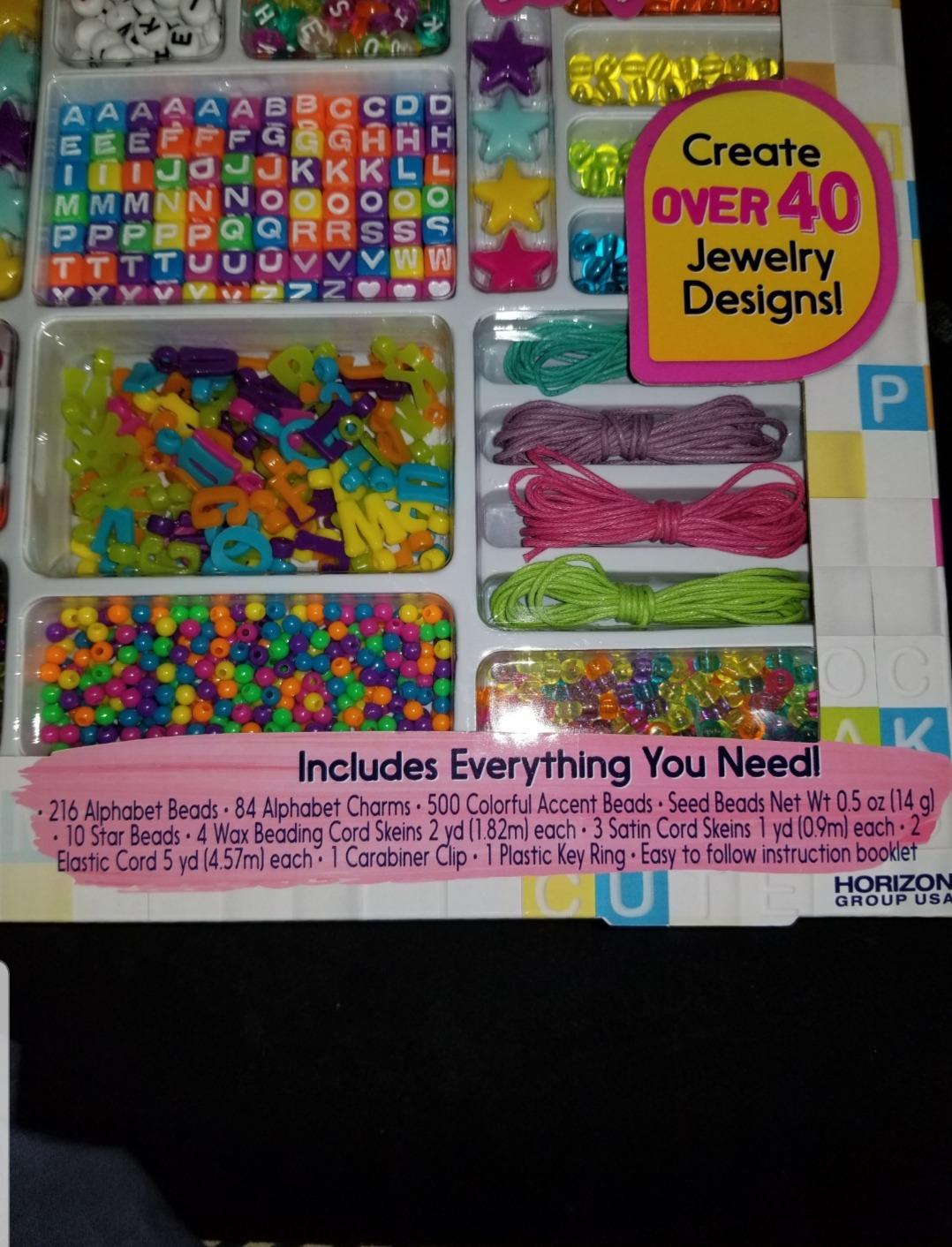 Just My Style ABC Beads by Horizon Group Usa, 1000+ Charms & Beads, Alphabet Charms, Accent Seed Star Wax Beading Cord, Satin Cord Key Ring Included, Bright, Small customer photo 1