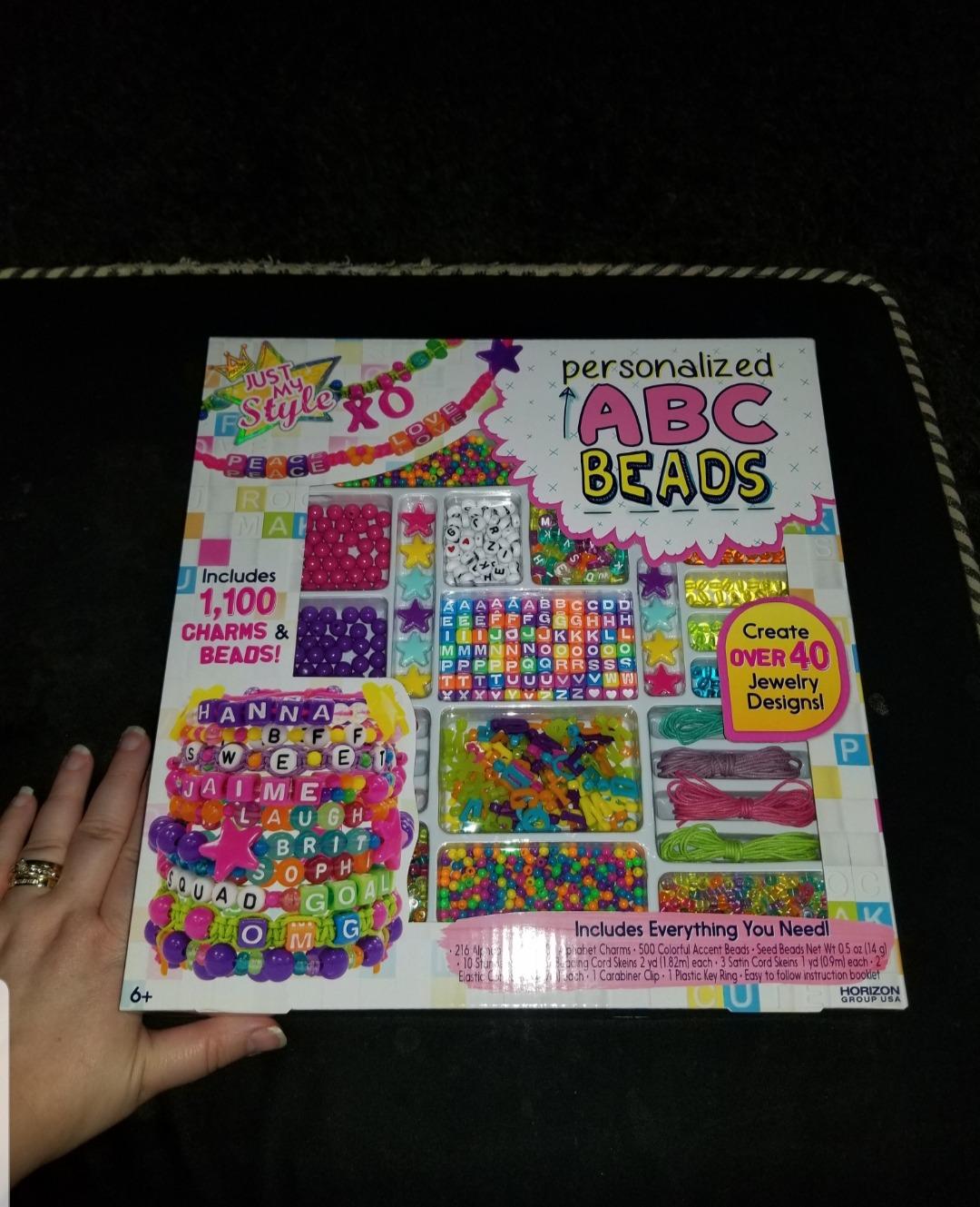 Just My Style ABC Beads by Horizon Group Usa, 1000+ Charms & Beads, Alphabet Charms, Accent Seed Star Wax Beading Cord, Satin Cord Key Ring Included, Bright, Small customer photo 2