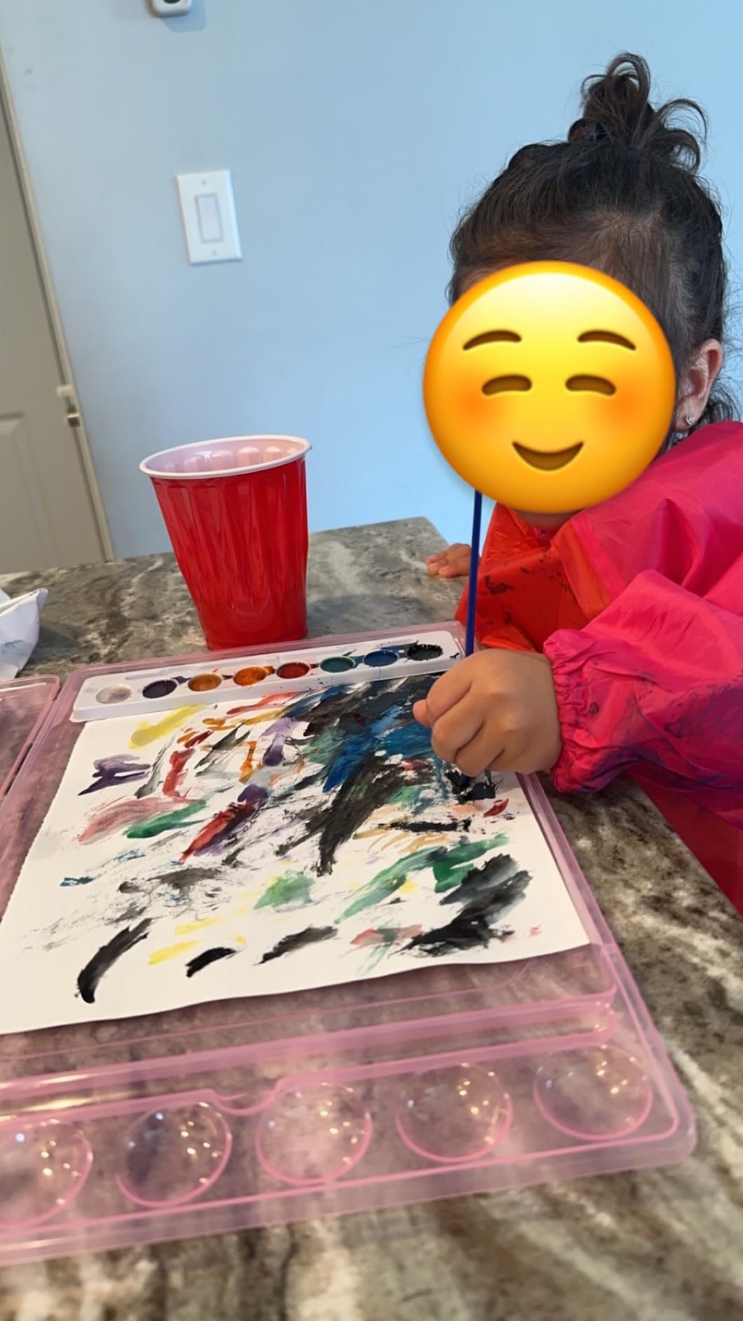 Bassion 2 Pack Kids Art Smock, Toddlers Painting Aprons Colorful Waterproof Children Artist Smock with Long Sleeve 3 Roomy Pockets for Age 2-8 Years Gifts(Blue Pink Yellow) customer photo 2