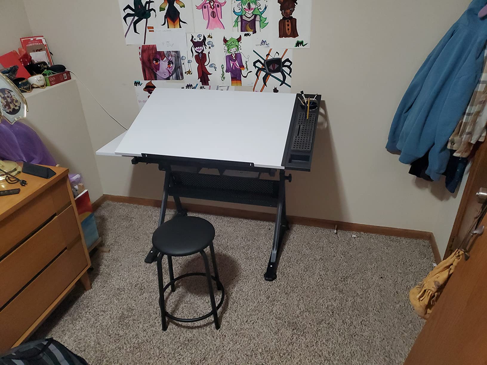 Fusion Drafting Table with Stool, Height Adjustable Desk with Tilt Top, Charcoal / White customer photo 1