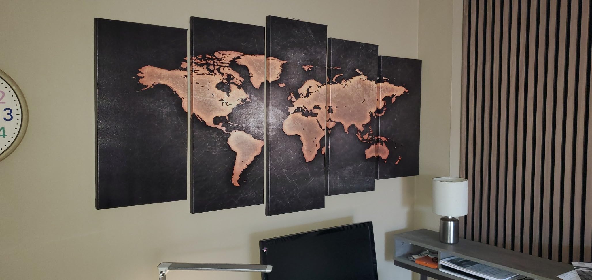 KREATIVE ARTS Retro World Map Poster Framed 5 Pcs Giclee Canvas Prints Vintage Abstract World Map Painting Printed on Canvas Ready to Hang for Living Room Office Decor Gift customer photo 1